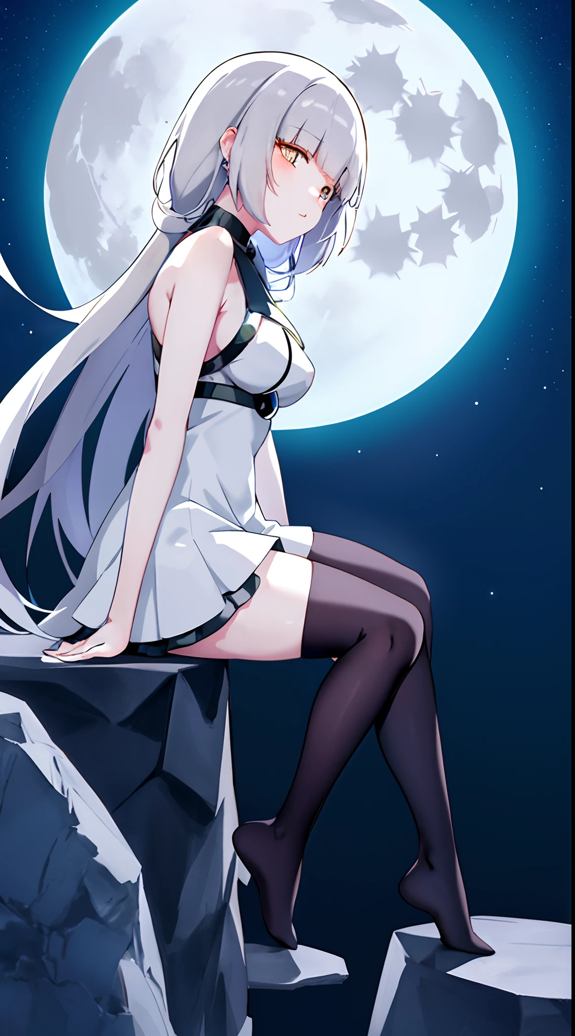 beautiful skeleton woman nude at the cemitery showing pussy, moon, bats, blue hair, happy face