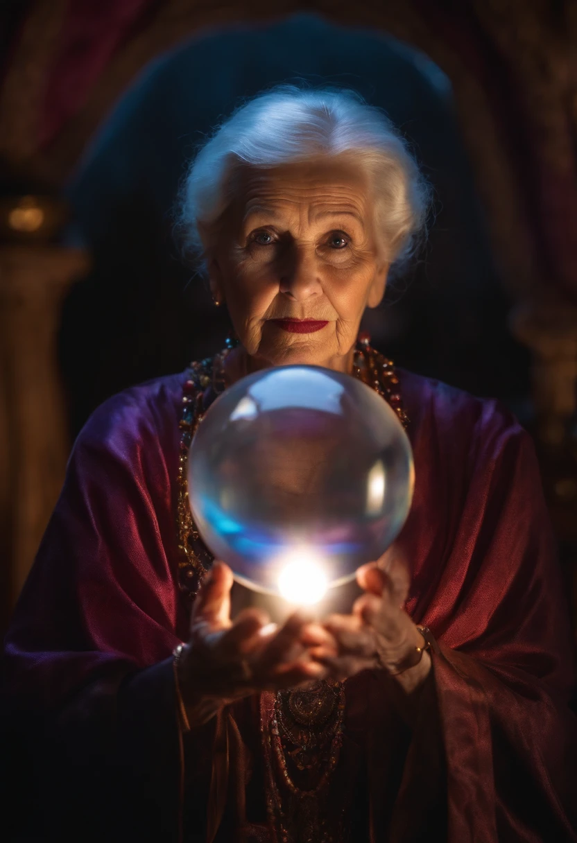 Elderly Psychic With Crystal Ball With Crystal Ball Looking Ahead