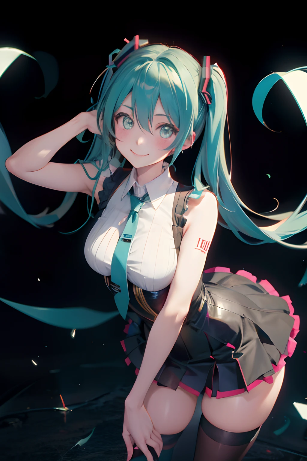 Miku, stockings smooth texture, vulgar smile,