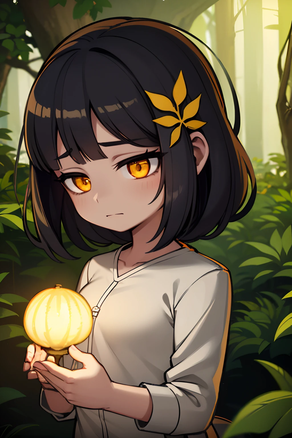Masterpiece, Best Quality, (very detailed CG unity 8K wallpapers), (Best Quality), (best illustrations), (best shadows), Forest theme with natural elements. tall trees, Quiet streams, glowing little mushrooms, surrounded by tender leaves and branches, with fireflies and glowing particle effects,, (Natural elements), (jungle theme), (leaves), (twigs), ( Fireflies), Butterflies, (Tender leaves), (Glow), (particle fx). , isometric 3D, Octane rendering, Ray Tracing, Super detailed, albedo, albedo (Master), Office suit, amber eyes, black hair, White horns, Black wings, big breastes, Sad look