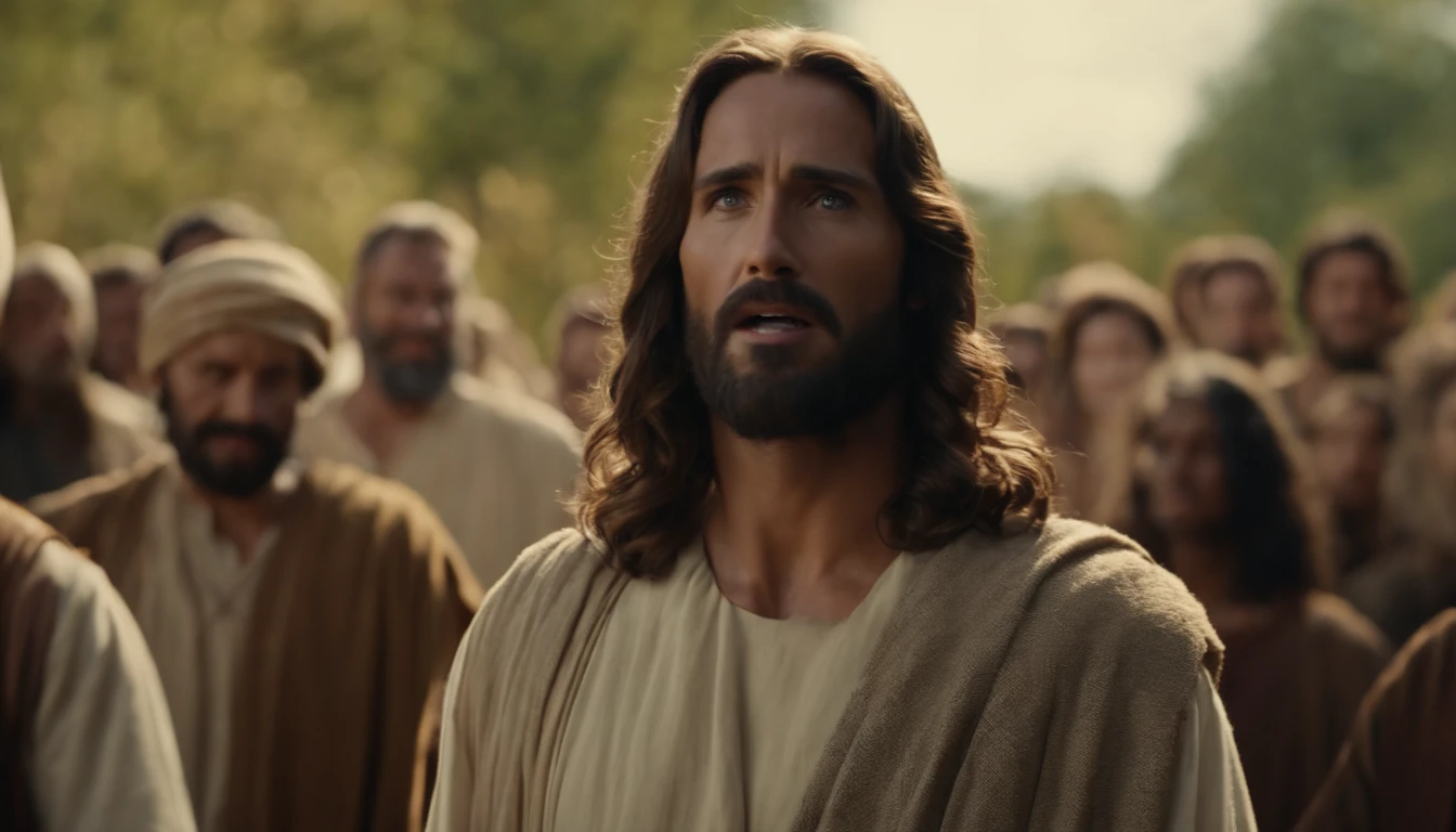 Jesus is talking to the crowd and a woman stands up and talks to Jesus