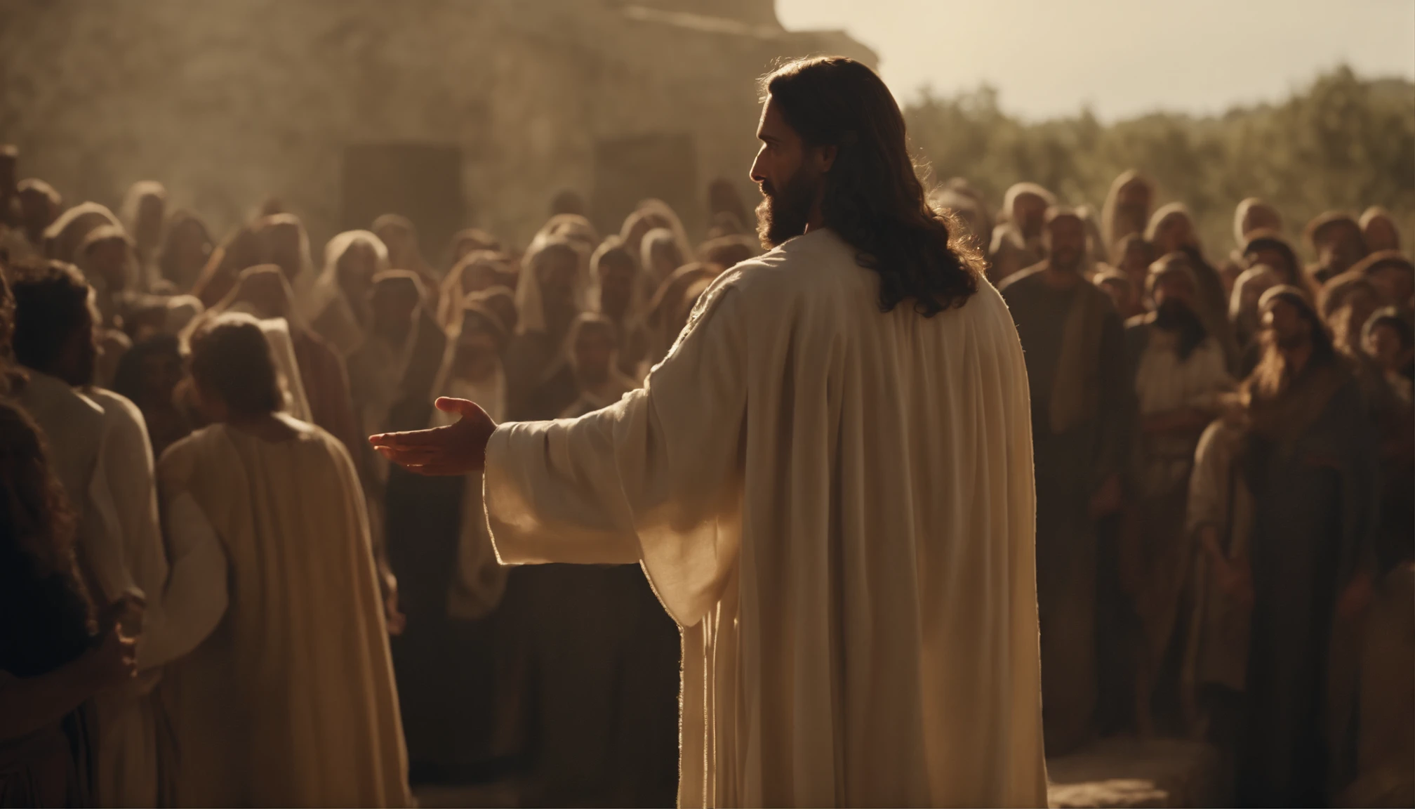 Jesus is talking to the crowd and a woman stands up and talks to Jesus