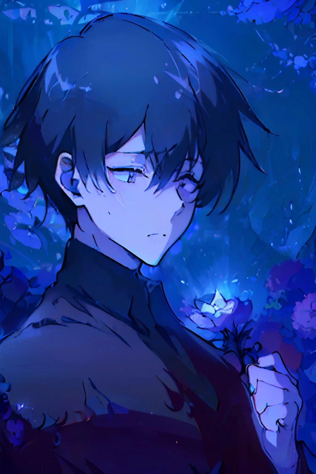 (best quality, highres, ultra-detailed, realistic:1.37), a silhouette of a man holding a striking pocket watch, surrounded by flowers and darkness, illustrative rendering, intricate details, mysterious ambiance, vibrant colors, dynamic lighting, gothic style