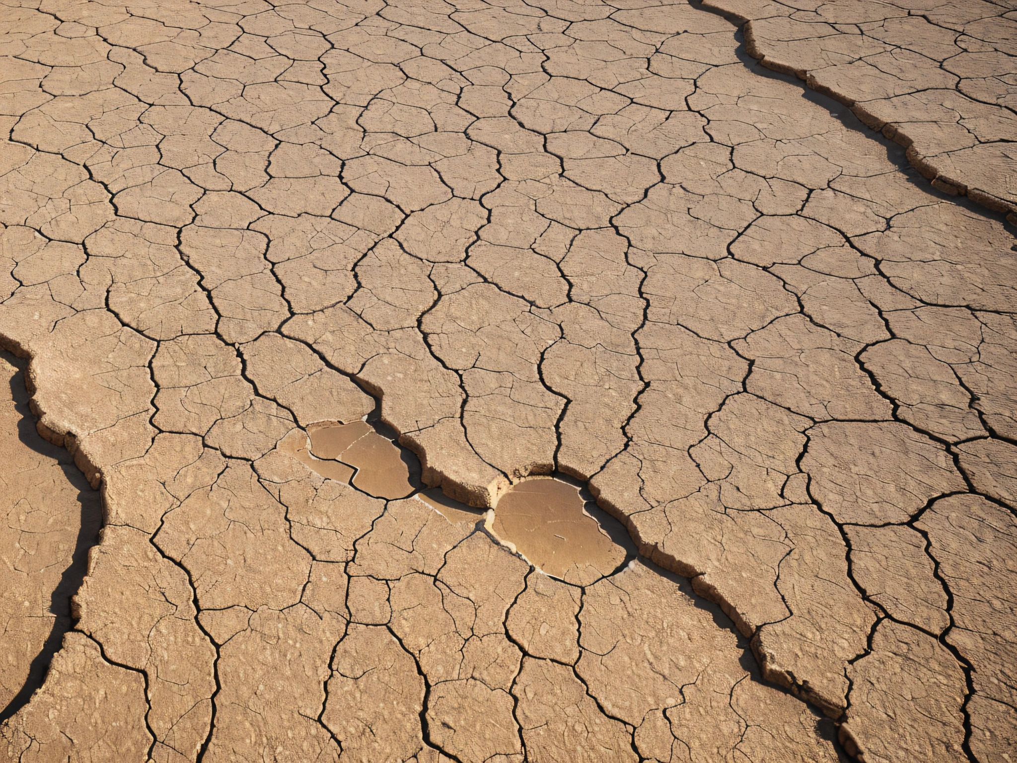 (best quality,4k,8k,highres,masterpiece:1.2),ultra-detailed,(realistic,photorealistic,photo-realistic:1.37),cracked earth in a desert,dry and grainy texture of the desert,cracks