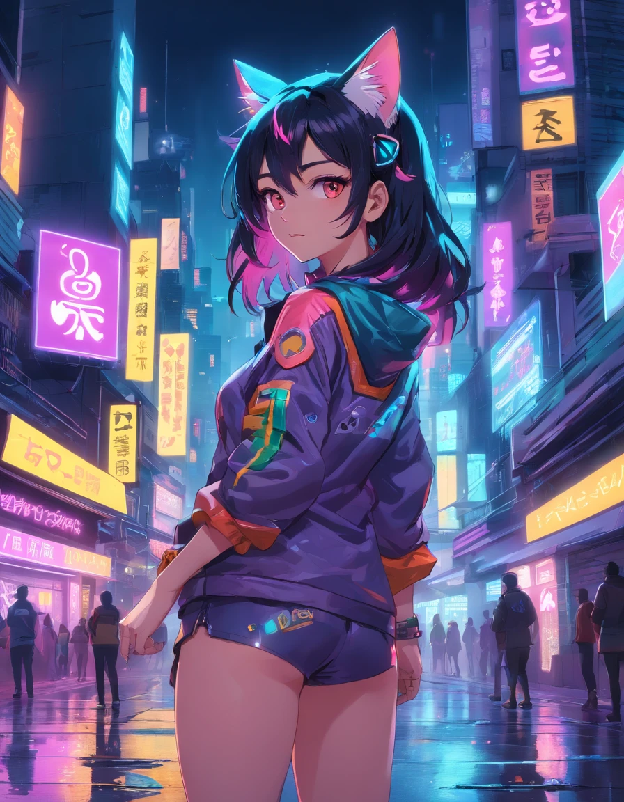 paisagem da cidade cyberpunk Nyonix, garota anime cyberpunk muito sexy, peitos grandes, posing from behind in Metropolis with a rebellious spirit. Her hair seemed to dance under neon lights, The color changes with each heartbeat. Her costume is a fusion of threads, circuito, e moda urbana, Decorado com placas de neon,Cintilar como uma luz da cidade. Nyonix exudes an aura of technical prowess, Como se pudesse invadir as cidades ao seu redor. In your presence, Paisagens urbanas cyberpunk ganham vida, Changes to the holographic billboard to show your message,The air was filled with mechanical hums and slogans of protest,
spacepunk, bonito com orelhas de gato brilhantes e luminosas, busto grande, cabelos pretos, messy black hair, cabelos internos coloridos, cabelo grande, cabelos absurdamente longos e despenteados, cabelos pretos longos, ear breathing, orelhas de gato, Cat ears head, Orelhas de gato grande, olhos cor-de-rosa, olhos perfeitos, belos olhos detalhados, belos olhos finamente detalhados, symmetric eyes, pele brilhante, pele brilhante, pele bronzeada, pele brilhante, pele muito brilhante, corpo brilhante, shiny plastic skin , pele brilhante exagerada, pele brilhante, pernas molhadas, abdome inferior mostrando, cintura estreita, quadris largos, corpo atletico, pernas perfeitas, dedos delicados e detalhados, corpo detalhado, human hands, rosto detalhado, Pescador,Zettai Ryouiki, revelando roupas, amostra de pele, pernas mostrando, roupas molhadas, roupas detalhadas, roupas detalhadas, dynamic pose, foco individual, Shy, Centrado, scale to fit dimensions, rule of thirds, Cyberpunk city by the sea at night, With glowing neon signs and dark storm clouds and puddles, Very high resolution, foco nítido, Ultra Detalhado, extremamente detalhado, fotorrealista, papel de parede 8k, Tema de fundo synthwave, cores vibrantes, intrincado, Masterp