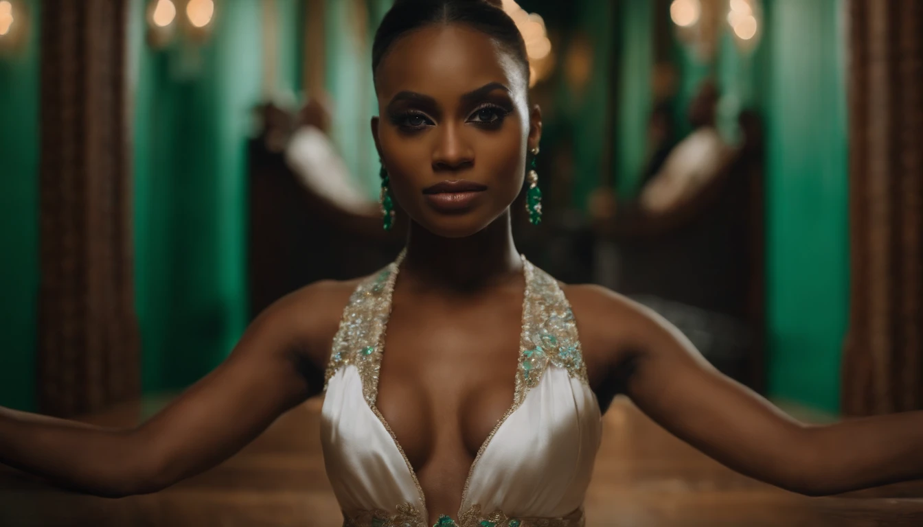 Uma bela mulher africABIOS SENSUAIS)),piscar,((CORPO PERFEITO)),PERNAS PERFEITAS,SAPATO FDEE SALTO ALTO
rosto sedutor olhos azuis, ultrarrealistas OLHOS VERDES,olhos perfeitos hiper detalhados