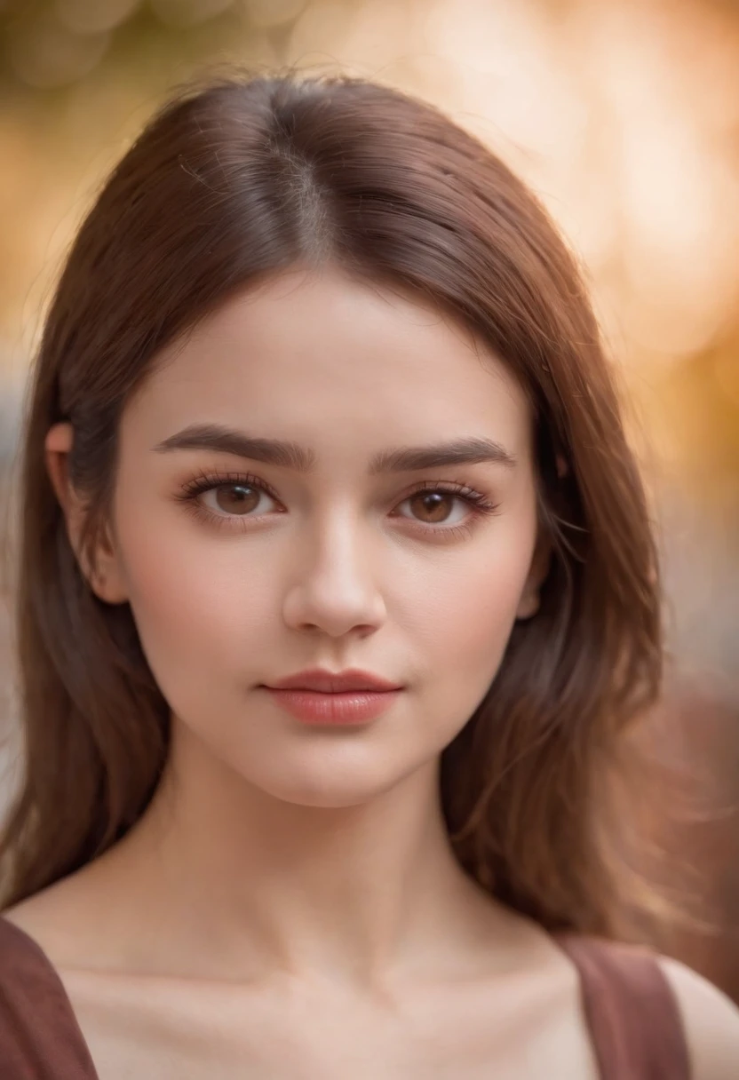 woman, brown fringe, small eyes, broad cheek, broad chin