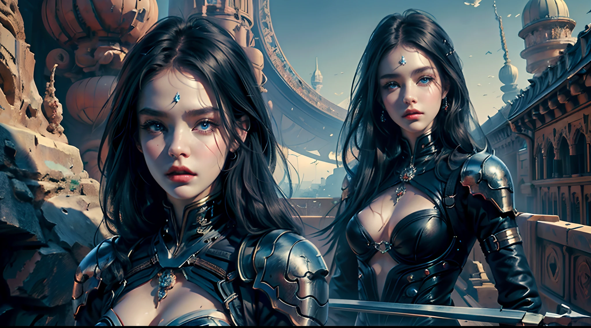 (masterpiece, top quality, best quality, official art, beautiful and aesthetic:1.2), (1girl), extreme detailed,(fractal art:1.3), highest detailed, black hair, blue eyes, pale skin, black clothes, black leather, steel