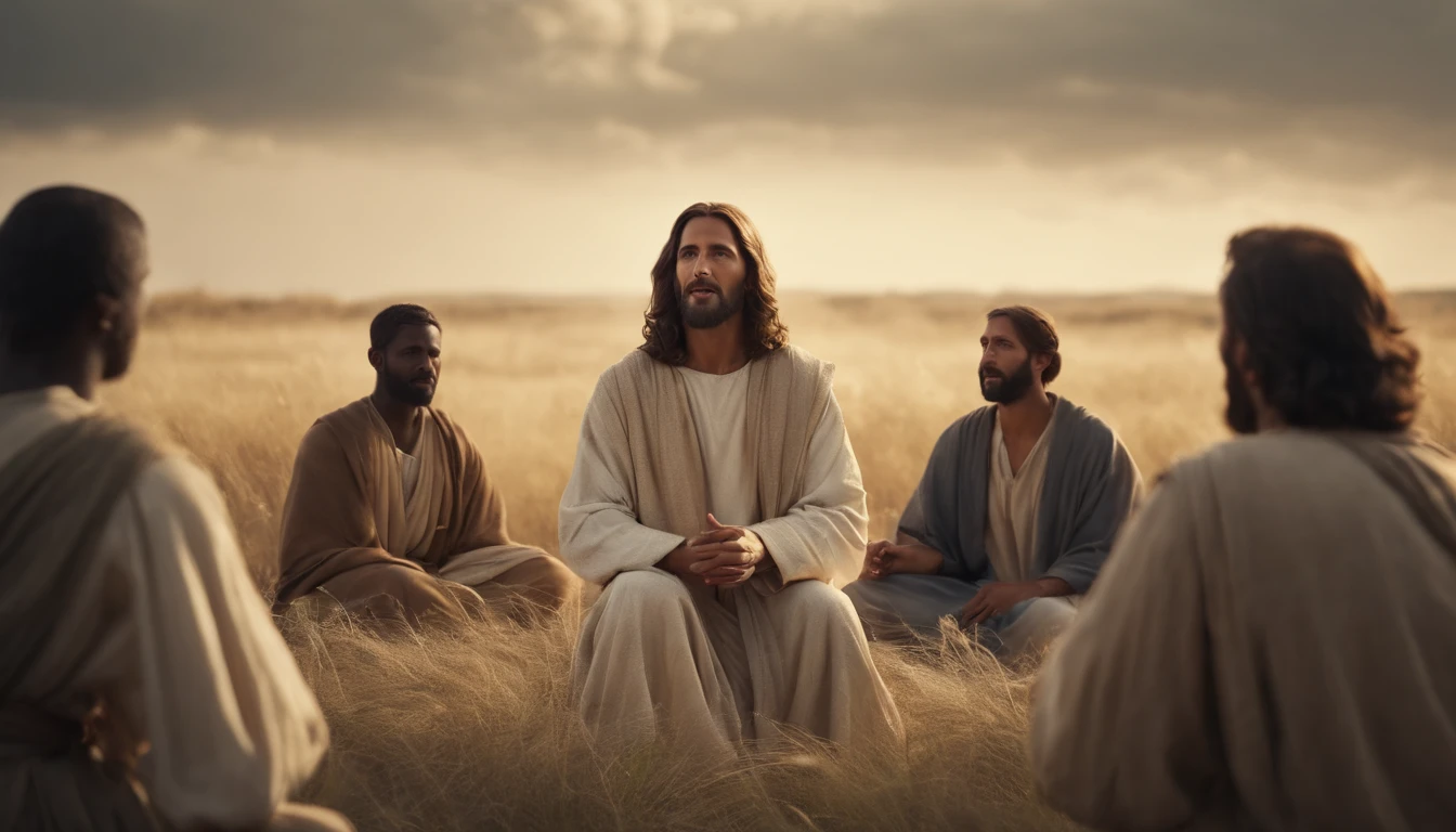 Jesus speaking to the disciples in the field