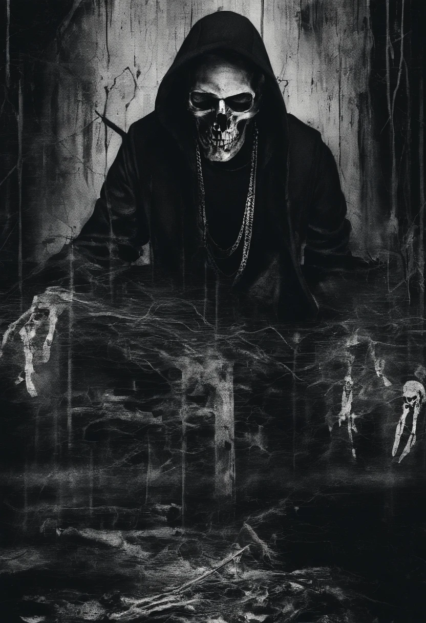 n the dimly lit, abandoned warehouse, the chilling atmosphere is thick with dread. Suddenly, a figure emerges from the shadows, dressed in flamboyant hip-hop clothing that seems out of place in this eerie setting. This mysterious rapper wields a microphone unlike any other, crafted from dripping blood and adorned with gruesome skulls. As he begins to rap, his verses unleash an unthinkable malevolence, seeping into the minds of those who listen. His sinister rhymes have the power to turn listeners into bloodthirsty, violent beings. Explore the horrifying depths of this character's dark persona and the sinister consequences of his unholy verses in a spine-tingling horror series