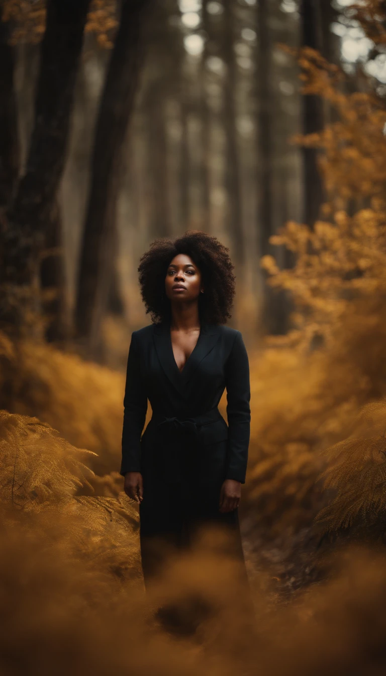 black woman, golden forest, weight of the world to heavy