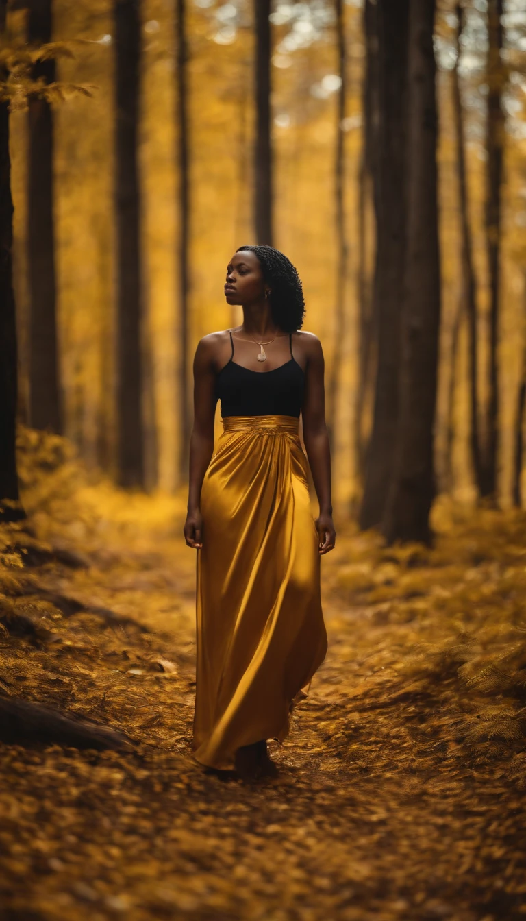 black woman, golden forest, weight of the world to heavy