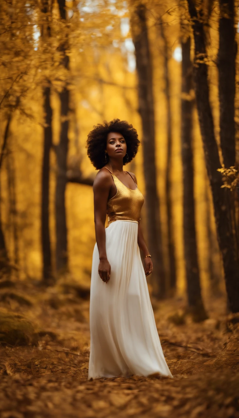 black woman, golden forest, weight of the world to heavy, globe