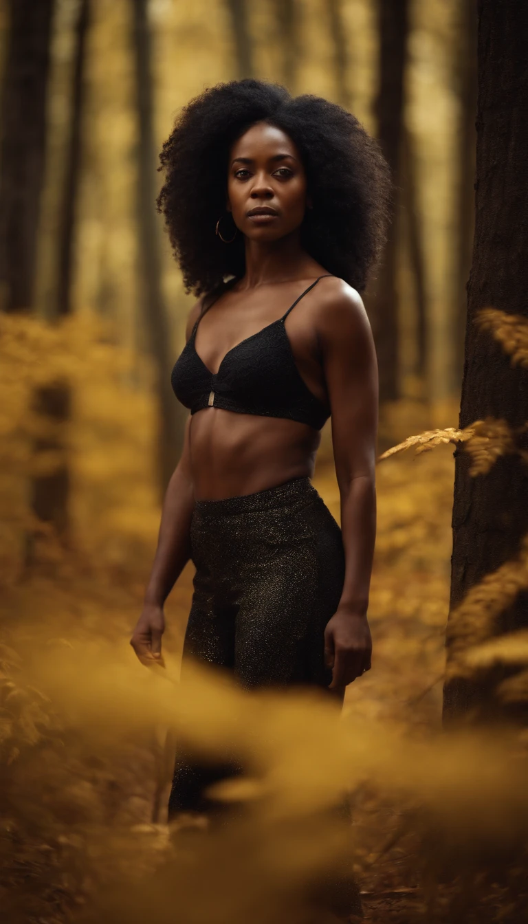 black woman, golden forest, weight of the world to heavy