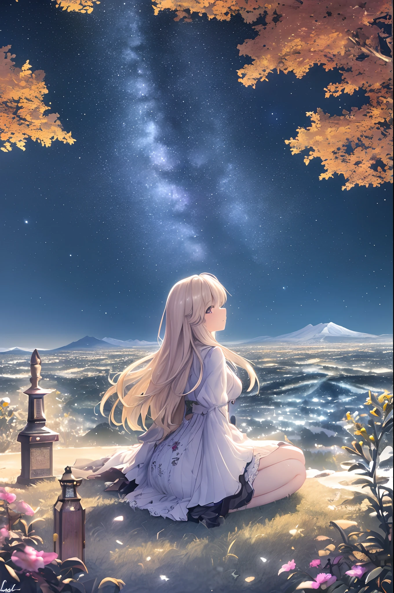 A wide landscape photo, (viewed from below, the sky is above, and the open field is below), a girl standing on a flower field looking up, (full moon: 1.2), (meteor: 0.9), (nebula: 1.3), distant mountains , Trees BREAK Crafting Art, (Warm Light: 1.2), (Firefly: 1.2), Lights, Lots of Purple and Orange, Intricate Details, Volumetric Lighting BREAK (Masterpiece: 1.2), (Best Quality), 4k, Ultra Detailed, (Dynamic Composition: 1.4), Rich in Detail and Color, (Rainbow Color: 1.2), (Glow, Atmospheric Lighting), Dreamy, Magical, (Solo: 1.2), girl stands with her back to the viewer, (masterpiece:1.2, best quality:1.2), nature, stars, moon, landscape background, warm light, sunrise, forest, shadows, contrast, constellations, landscape,water,(extremely detailed CG unity 8k wallpaper), most beautiful artwork in the world,professional majestic oil painting,intricate, High Detail, Sharp focus, dramatic, photorealistic painting art, octans, sky, star (sky), scenery, starry sky, night, 1girl, night sky, solo, outdoors, signature, building, cloud, milky way, sitting, tree, long hair, city, silhouette, cityscape, Vast and majestic skyline、The big sky occupies two-thirds of the photo、Girls and boys in casual clothes sitting side by side in the meadow、There is a deserted Japan city in the distance, Snowy mountain night with snowy coniferous forest at the foot of the mountain。Full moon and many stars
Waiting to start