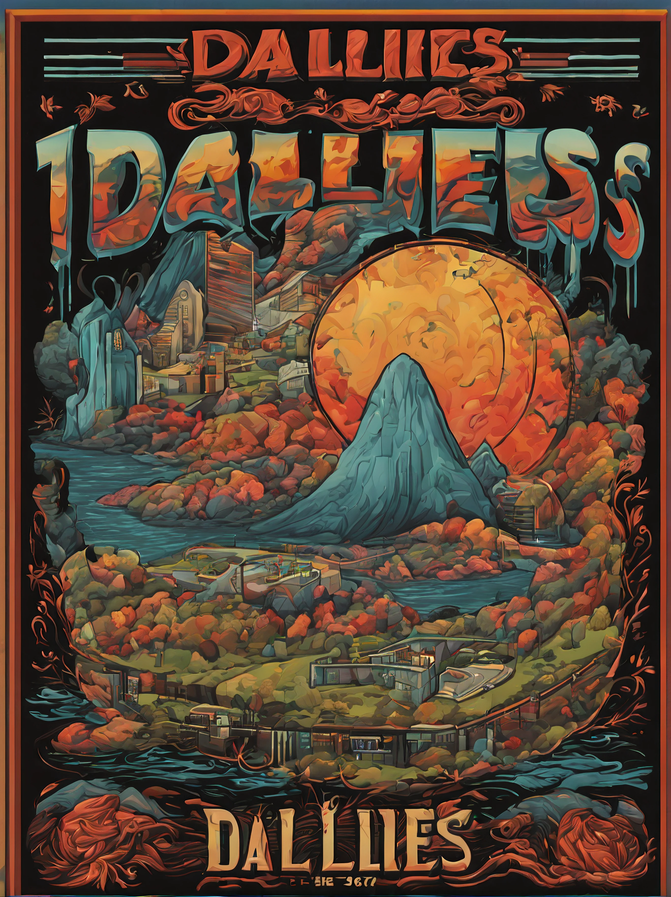 (a poster of a rock show,"The Dallies",with the date and location of the event),illustration,ultra-detailed,(best quality,highres:1.2),portrait style,vibrant colors,stunning visual effects,professional lighting