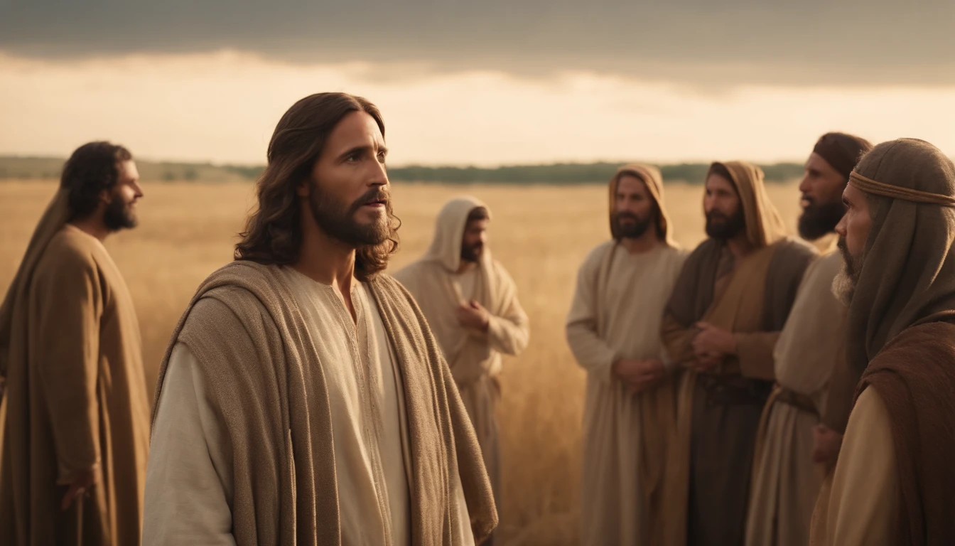 Jesus speaking to the disciples in the field