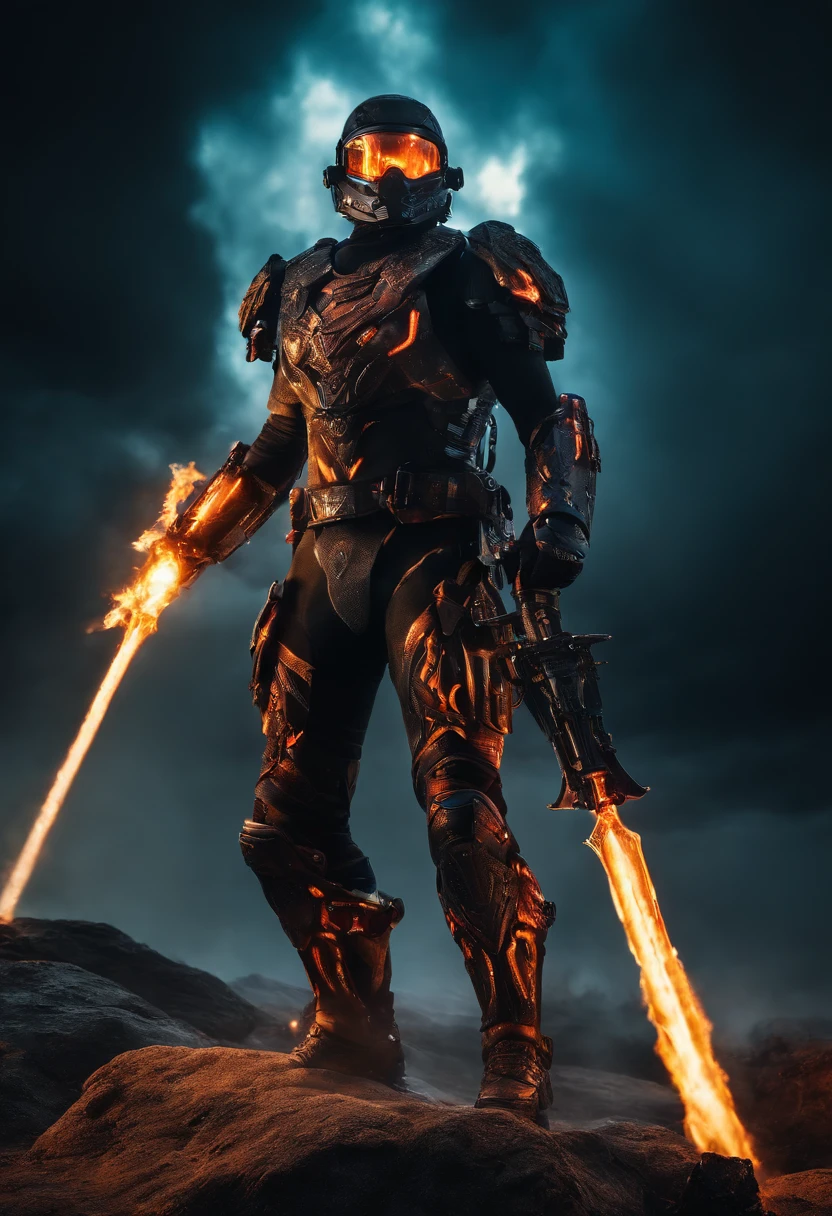 Cosmic cyberpunk Fallen Angel wearing Neon Mecha Armour, Flaming Sword glowing light eyes, Biomechanical, eerie, Creepy, nightmarish, Very bright neon colours, Light particles, with light glowing, , Mushroom Cloud, winner of the year's best photo, the world on fire, post-apocalyptic hellscape military photography, photo epic of the year, fire on the horizon, epic cinematic shot, pure form, intricate detail, 8k post-production, High resolution, super Detail, trending on ArtStation, sharp focus, studio photos, intricate detail, Very detailed, By Greg Rutkowski, Mshiff, wallpaper art, UHD wallpaper