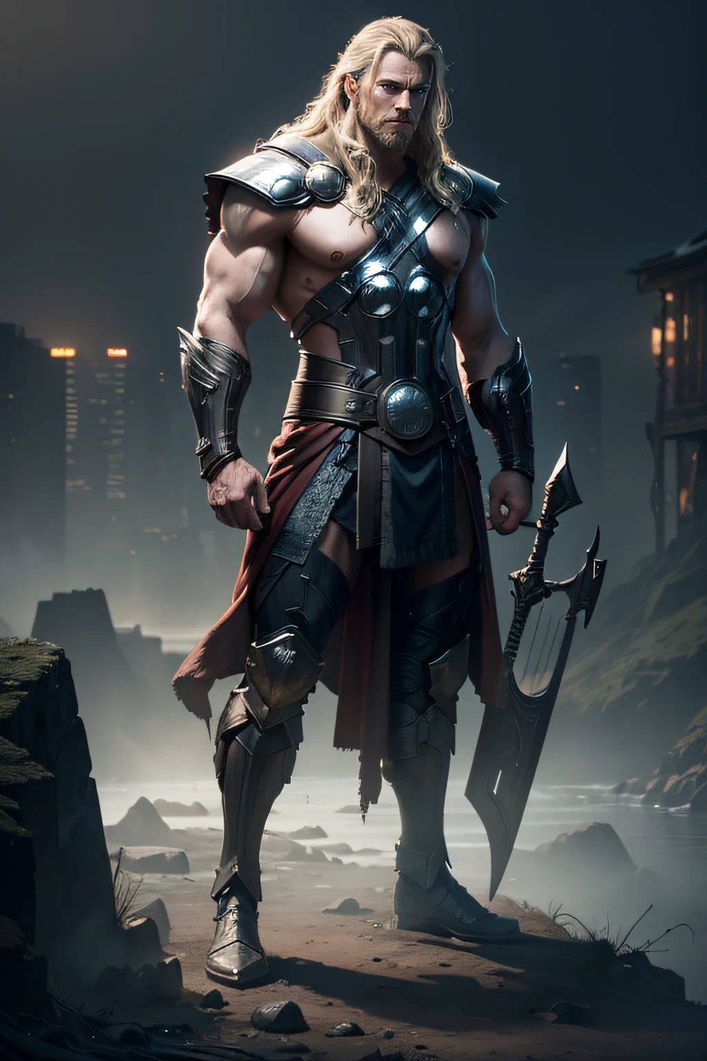 Blonde, Catapult, wild, male barbarian, fierce face, sharp muscles, tattooed face, holding weapons, roaring, climbing walls --auto