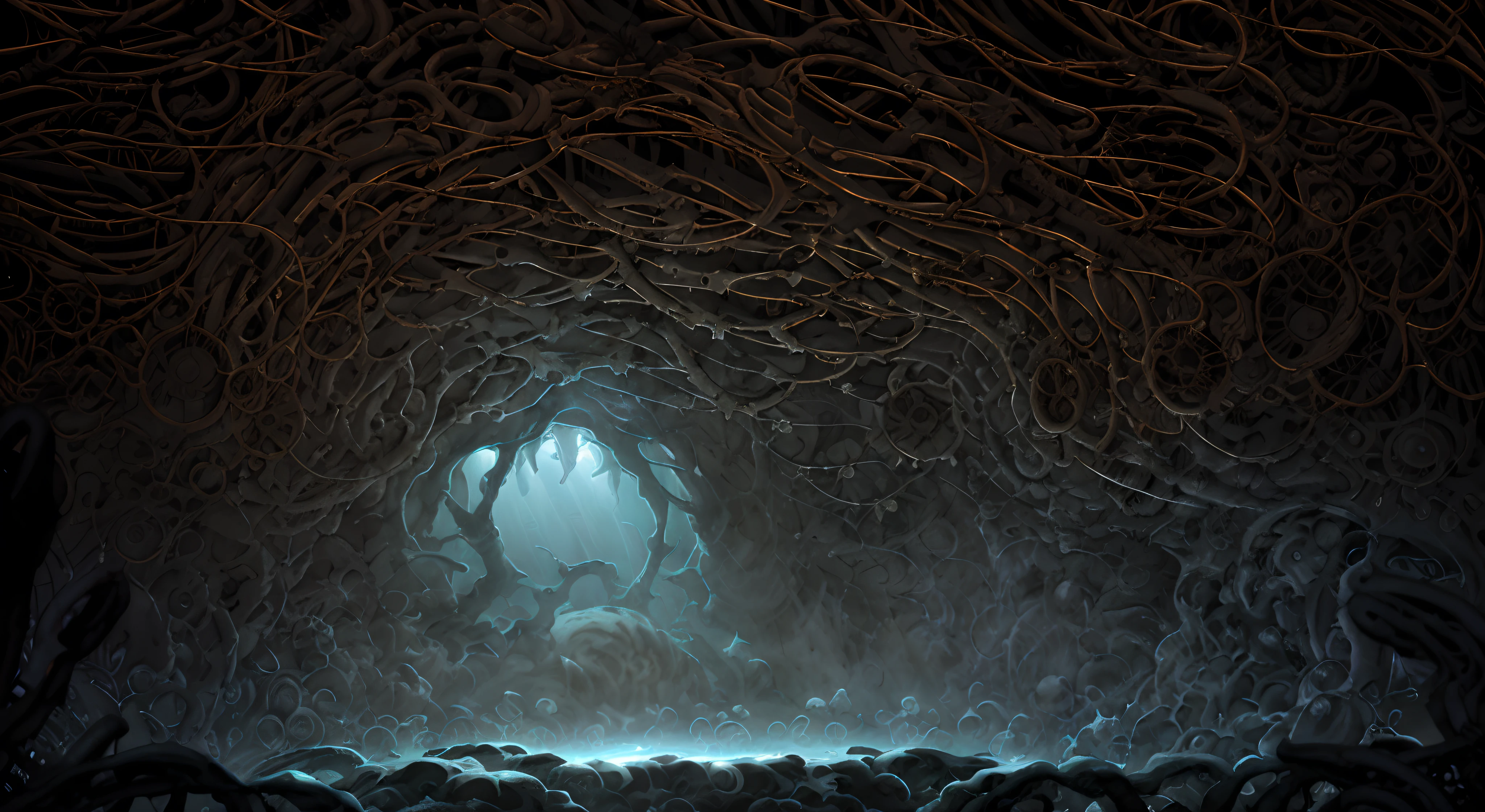 caverna, Jogo 2D, plataforma,Cavaleiro Oco, Lovecraft, Giger RH ( ( ( ( ( Dan Mumford, ) ) ) ) ), ancient biomechanical temple, Dan Mumford. arte conceitual, arte sci-fi detalhada, cyber sanctuary, arte detalhada da capa, alien temple, Sem estilo Giger RH, Nenhum estilo de h r giger