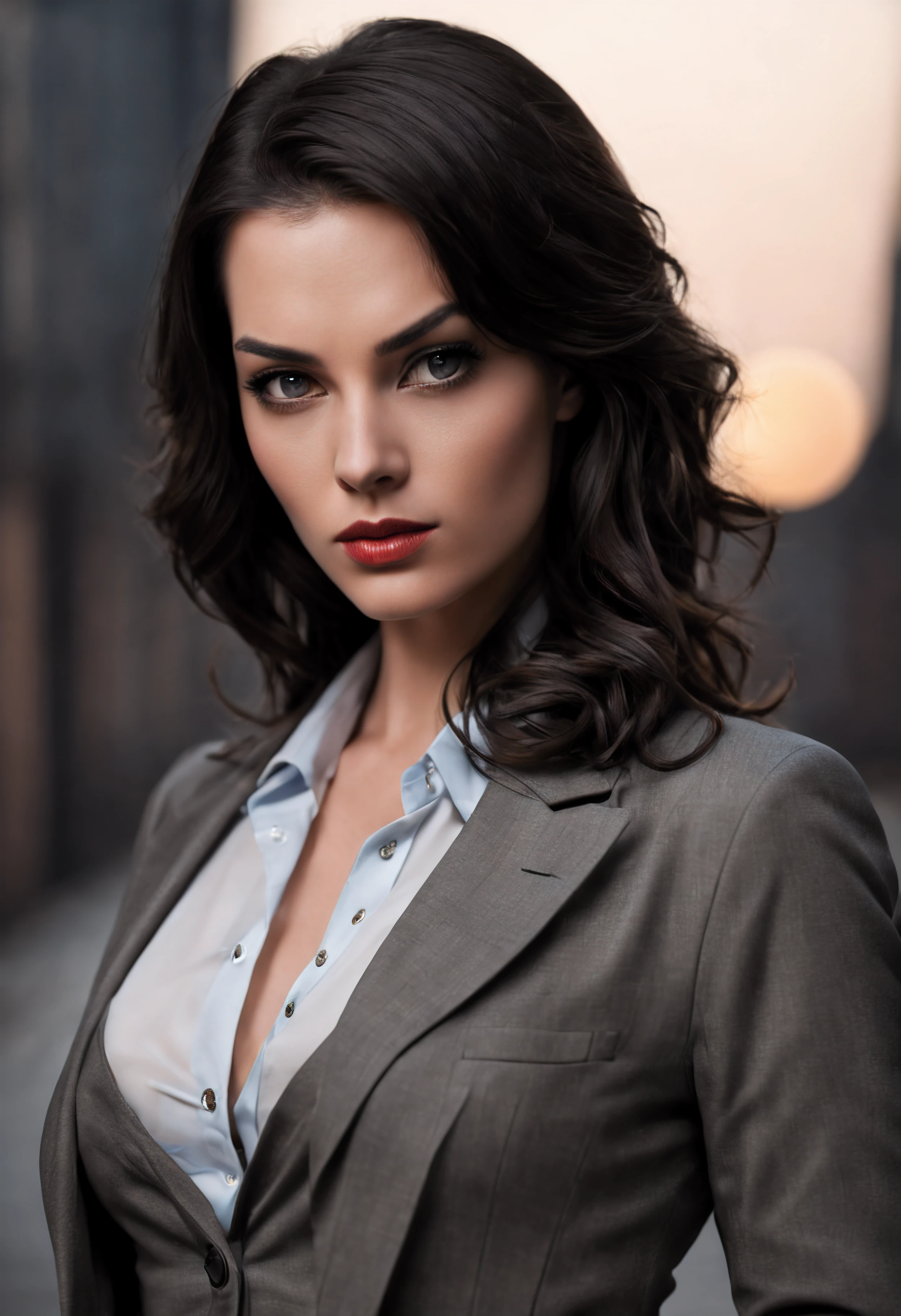 detective, attractive woman, dark hair, night, sexy, erotic, stern, serious