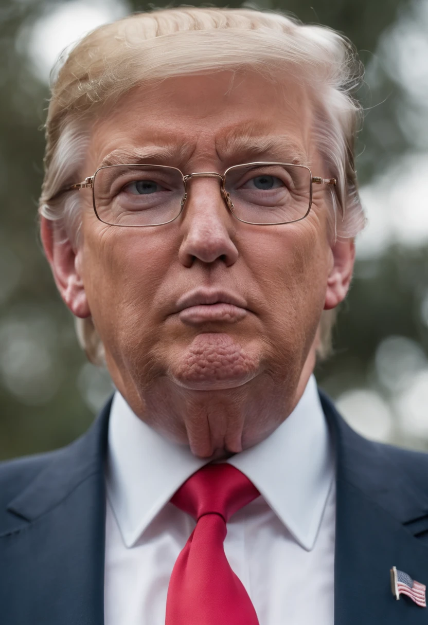Realistic image of Donald Trump，Ultra-realistic quality，suit,a old man，Big chest，Muscle men， Man ，Wear half-moon glasses，Realiy