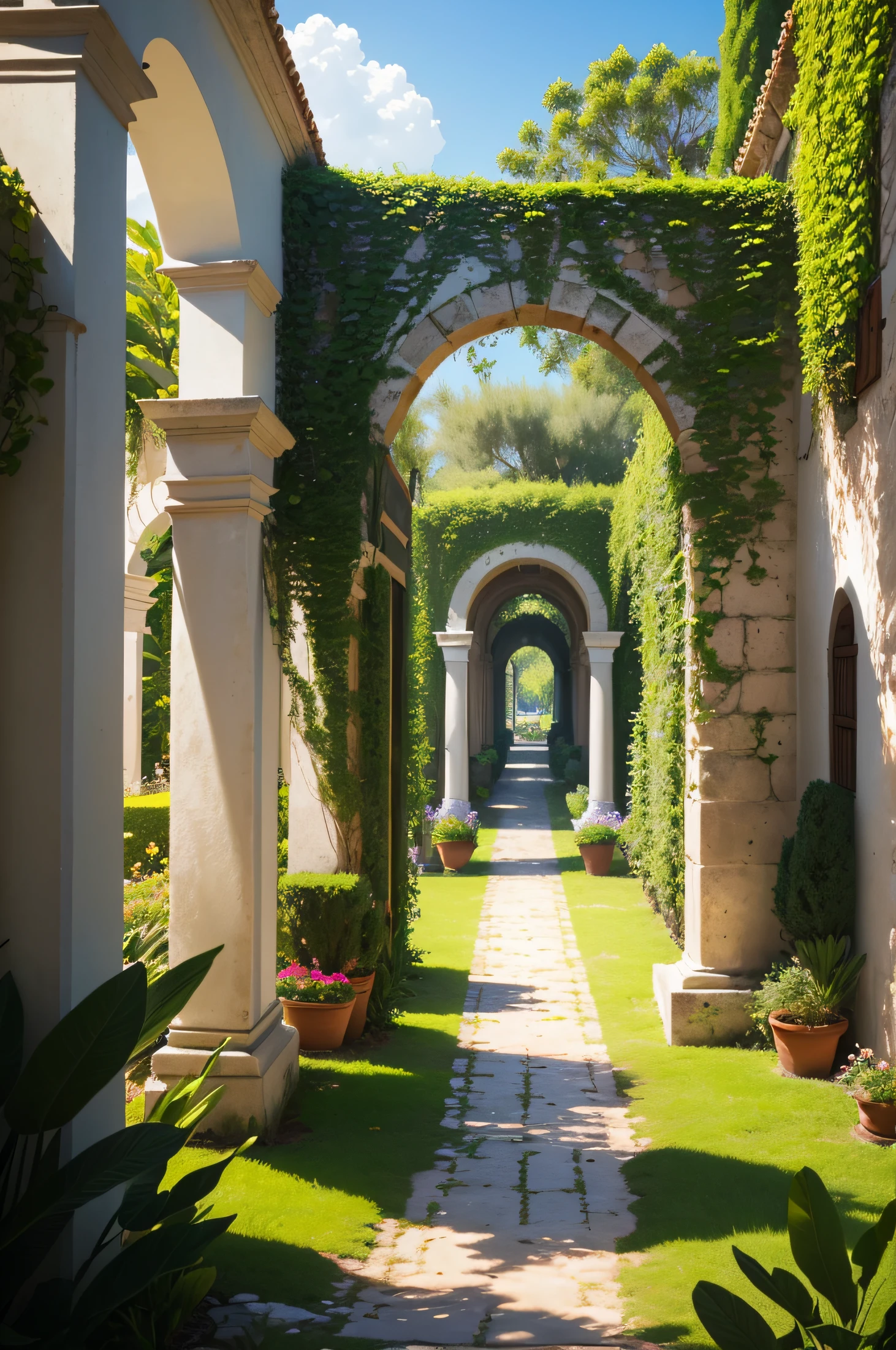 hiperrealistic, cinematic, La mejor calidad, Ultra detallado, (Profundidad de campo:1.2), gardens, palacios de grecia