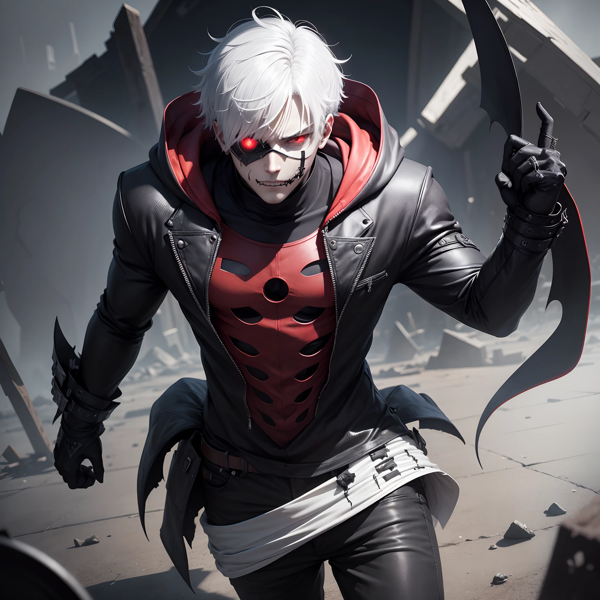 Sukuna has a distinctive and imposing facial design that sets him apart in the "Jujutsu Kaisen" anime. He possesses two faces on the back of his head, both featuring intense and sharp expressions. These faces are positioned vertically, one above the other, giving him a unique and eerie appearance. The upper face has a more sinister expression with narrow eyes and a cruel smile, while the lower face appears slightly more composed, with a stern expression and a goatee. These dual faces contribute to Sukuna's aura of malevolence and power, making him a visually striking character within the series.