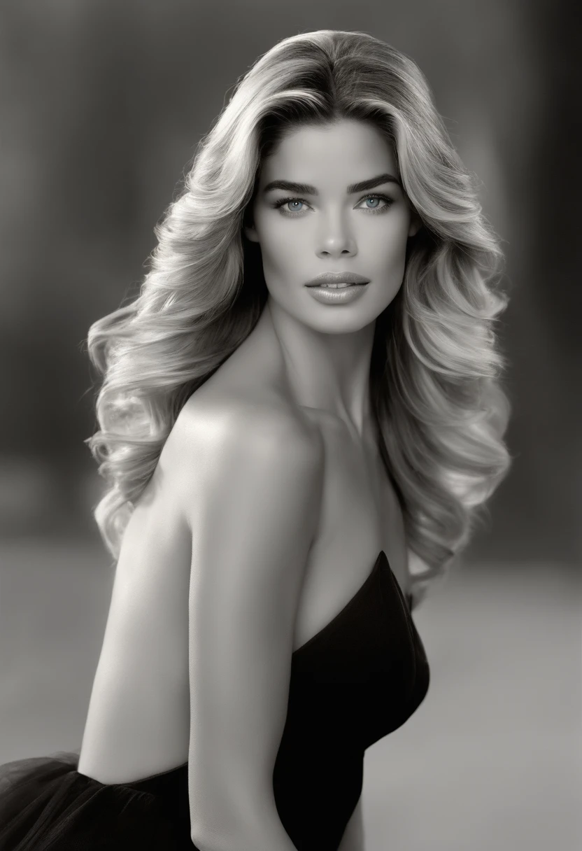 Denise Richards in the 90s 16 years old had a classic and elegant beauty. His appearance reflected a combination of delicate and striking features. Here is a more detailed description to create an ultra-realistic image Denise had smooth porcelain, Flawless skin that accentuates its natural beauty. Son visage avait une forme ovale gracieuse, with softly sculpted cheekbones that highlighted her femininity.

Her eyes were captivating. They were large and almond-shaped, avec des iris bleu profond qui semblaient cacher des secrets. The long eyelashes framing her eyes intensified her expressiveness.

Her hair was a cascade of golden locks that fell in gentle waves over her shoulders...., Reflet de la lueur du soleil. His forehead was high and elegant, perfectly balancing the structure of her face.

Nicole's lips were sensual, avec des contours naturels qui lui donnaient un sourire captivant. Her chin was delicate, contributing to its charming appearance.

Her figure was slender and graceful, with soft curves that emphasize its femininity. Denise had a magnetic presence, a combination of her physical beauty and an aura of confidence that made her stand out.

This description aims to create an ultra-realistic image of Denise Richards' appearance capturing her unique and attractive beauty that made her a well-known and admired figure in her time..