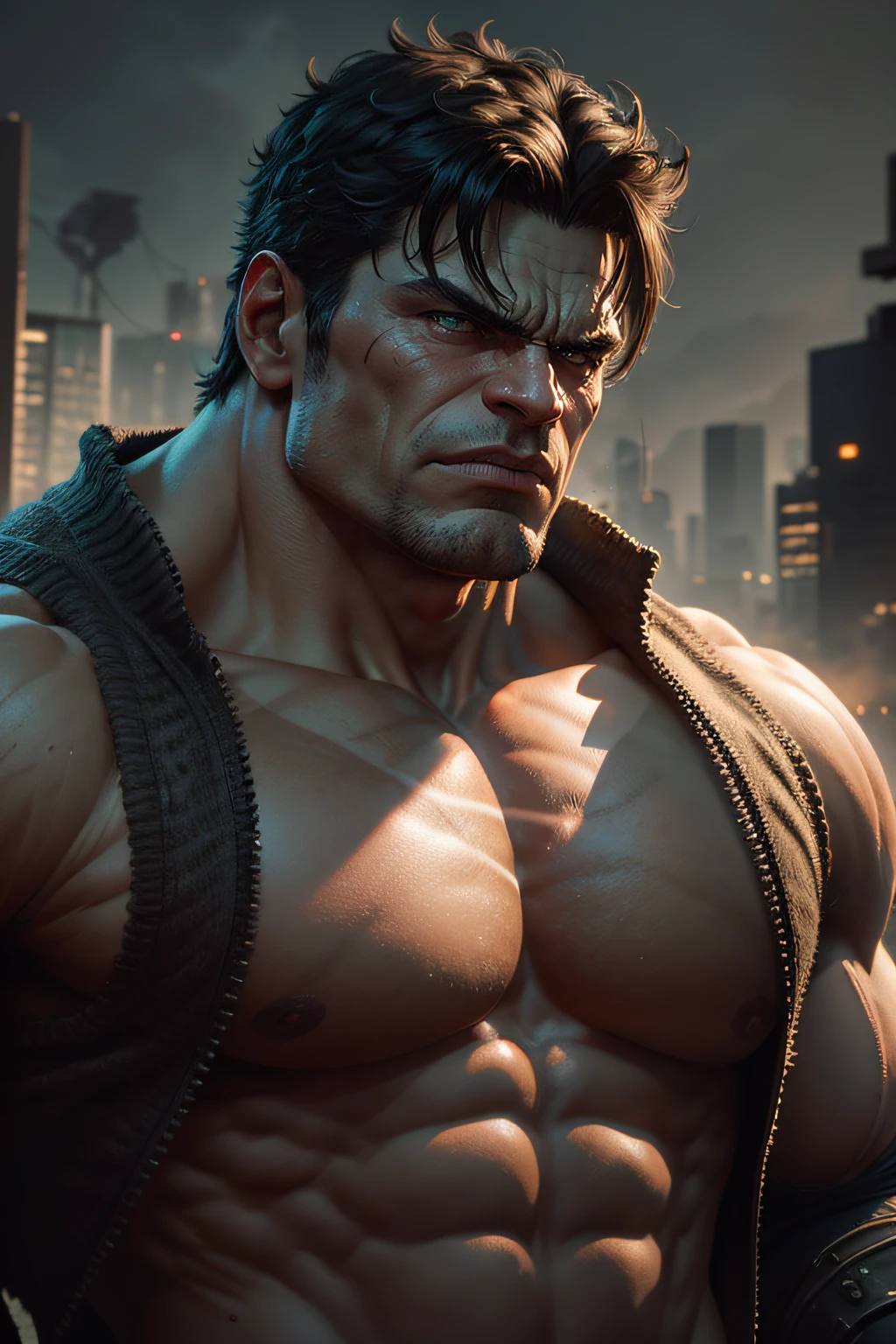 The Hulk fighting pose, details modern clothing, HDR, UHD, 64K, highly detailed, professional photography , sketch style, ink scratches, sharp lines, trending on artstation, realistic engine, vivid colors , high resolution scanning, The camera details everything, Moonlight highlights your muscles and scars. The scenery is lush and mysterious, with a dark city and surroundings. The camera details everything.