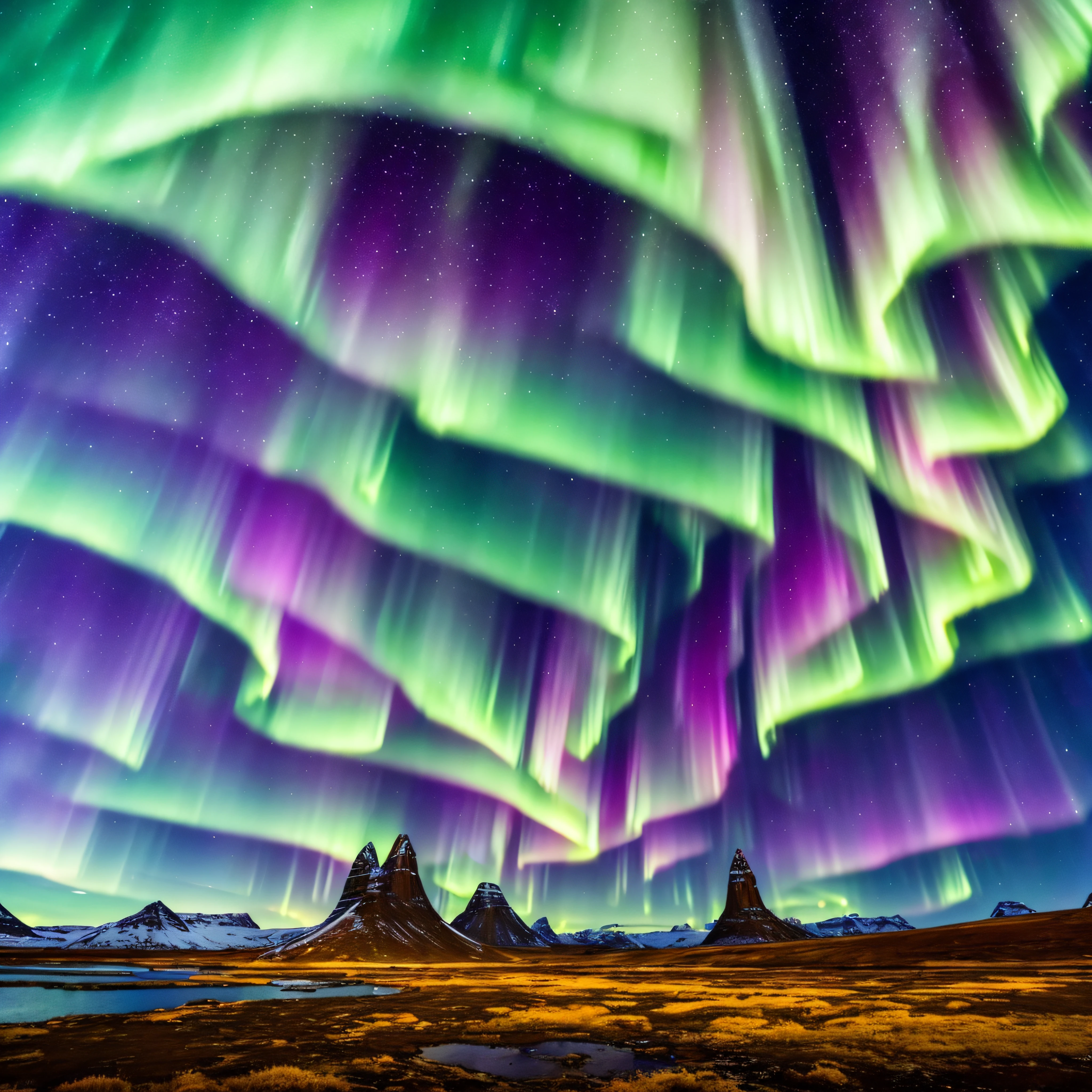 landscape, Ultra HD, (Background Asgard), Details, Lighting, 8K, (Aurora Borealis in the Sky), constellation, (Background Asgard) --auto