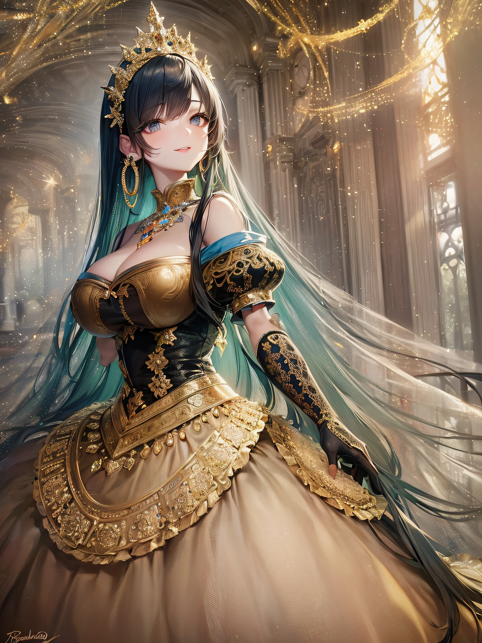 ((anime artstyle)),(Masterpiece),(Best Quality), (Super Detail),(Highly Detailed CG Unity 8k wallpaper),((Very Delicate and Beautiful)),cinematic lighting,1 girl,((full body portrait)),((standing in garden)),((solo)),(((1 fairytale princess in gorgeous embroidery and jeweled extremely gorgeous rococo princess ballgown with voluminous full length hoop skirt))),an hourglass waist,padded and corseted bodice,(((huge crinoline hoopskirt))),long train,((gorgeous embroidery and jeweled)),voluminous frills,See-through,(((extremely gigantic tits,skindentation))),cleavage,((absurdly Long Straight Hair,extremely voluminous Straight long Hair,absurdly Long Straight Hair)),(finely detailed face and eyes),(Blush,Smile),clear pupil,extremely gorgeousfull hair ornament,(bling-bling jeweled extremely gorgeousfull tiara),((bling-bling gorgeous gemstone jewelry)),gorgeous long veil,((ultra long gloves)),(beautiful background),(full body),((gorgeous embroidery and jeweled extremely gorgeous rococo princess ballgown with voluminous full length hoop skirt))