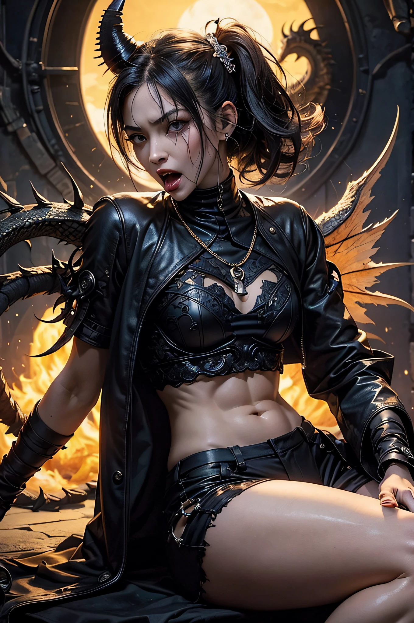 (Dark Fantasy:1.2), (Masterpiece, Epic Quality, Epic Realism, Ultra Resolution, 8K Photo Unity, Epic Detail: 1.1), witch, morrigan, dark hair, (((waiving a fire spell))), (Intricate Details, Dynamic Angle, Rim Lighting, Soft Lighting, (Professional Photography, Photorealism, Hyperrealism), Ray Tracing, HDR, beautiful hands