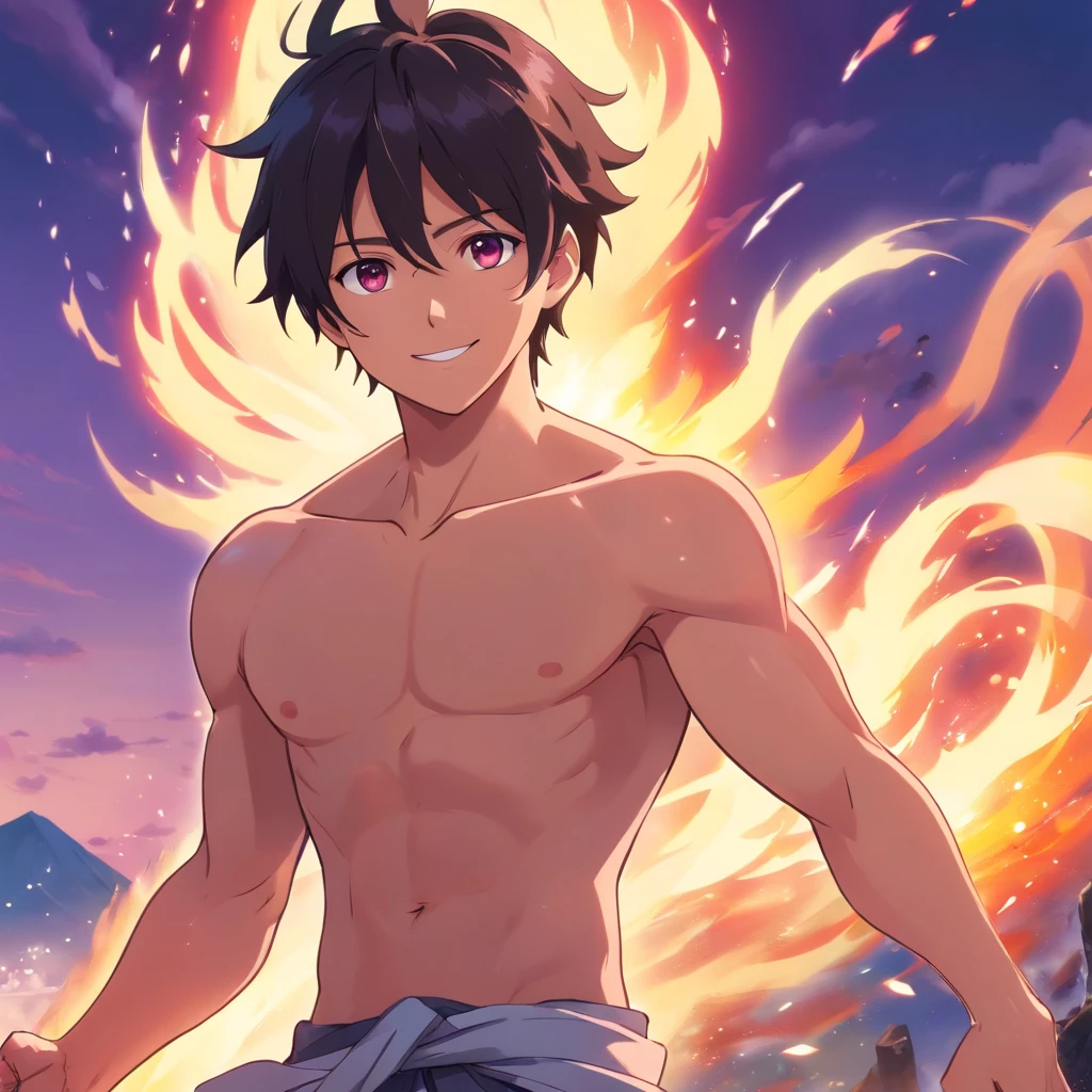 Poderoso vinking personagem de anime, masculino, peito descoberto, beserk, cabelo moecano da cor preta, muscular physique , Anime depiction, 4k resolution. campo de batalha de fundo: segurando um grande machado ,UHD 32k, melhor qualidade, master part, Super Detalhe, Detalhes altos.