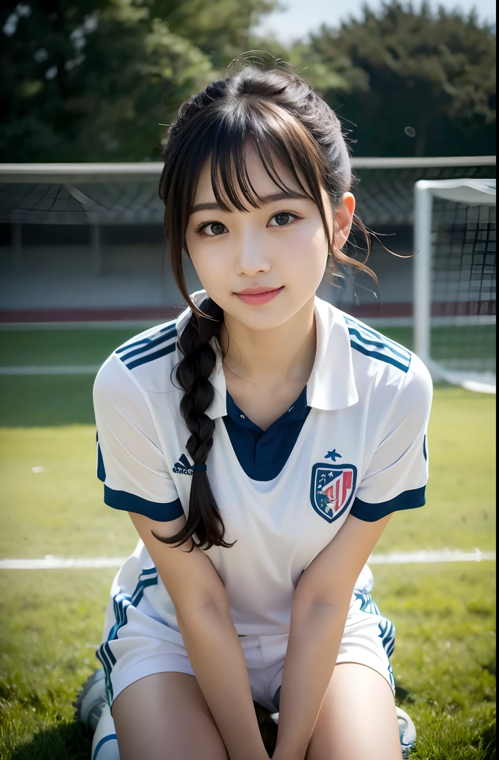 nffsw、obscenity, Rugby uniforms、Spread your legs open, Pleasure, Sex Expressions、Photos of women in Japan、sface focus、simple background、japanaese girl、Sunnyday、full body Esbian（（（Very beautiful portrait））、（（glistning skin））、Shallow depth of field、natural soft light、Smaller chest、blush,