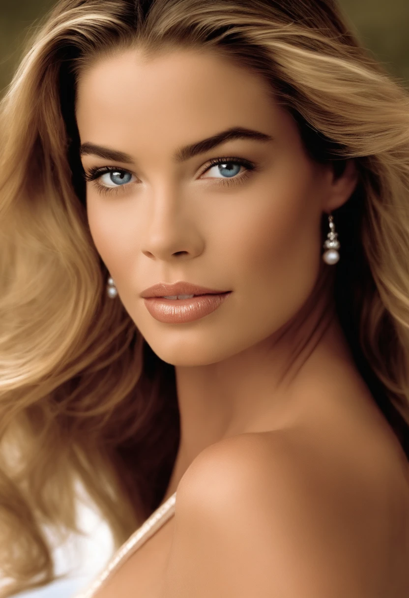 Denise Richards in the 90s 16 years old had a classic and elegant beauty. His appearance reflected a combination of delicate and striking features. Here is a more detailed description to create an ultra-realistic image Denise had smooth porcelain, Flawless skin that accentuates its natural beauty. Son visage avait une forme ovale gracieuse, with softly sculpted cheekbones that highlighted her femininity.

Her eyes were captivating. They were large and almond-shaped, avec des iris bleu profond qui semblaient cacher des secrets. The long eyelashes framing her eyes intensified her expressiveness.

Her hair was a cascade of golden locks that fell in gentle waves over her shoulders....., Reflet de la lueur du soleil. His forehead was high and elegant, perfectly balancing the structure of her face.

Nicole's lips were sensual, avec des contours naturels qui lui donnaient un sourire captivant. Her chin was delicate, contributing to its charming appearance.

Her figure was slender and graceful, with soft curves that emphasize its femininity. Denise had a magnetic presence, a combination of her physical beauty and an aura of confidence that made her stand out.

This description aims to create an ultra-realistic image of Denise Richards' appearance capturing her unique and attractive beauty that made her a well-known and admired figure in her time...