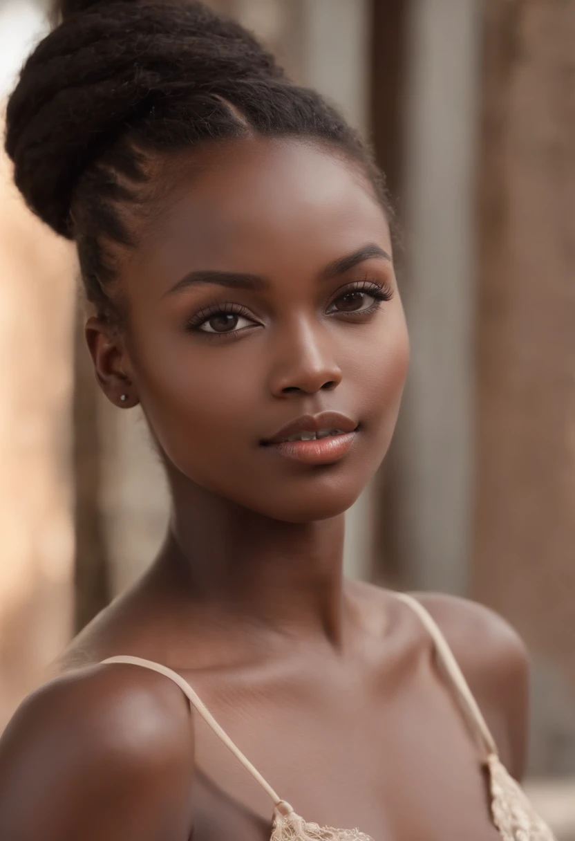(( des tresses africaine loocks)),((Dark African skin, Very deep ebony skin)), ((Its beauty is undeniable)), ((Excited cute face)), ((Hyper detailed perfect eyes,)), ((Pose mignonne)), ((Langue sortie)), ((Seductive )), sexy, (( nuisette dentelle), half-naked, (( peau)), ((debout, Vue de face)), ((toucher ses propres cheveux dans une pose sexy)), ((dehors, Ville publique)), Sharp Focus CGI, photoreallistic, High detail, Realstic, Masterpiece, absurdes, Best quality, Hdr, High quality, high-definition, Extremely detailed, 8k wallpaper, Intricate details, 8K UHD, Full-HD, (photo realist:1.2), contraste, intense illumination, lighting cinematic, natural lighting, hard light, contre-jour, Illumination globale, occlusion ambiante
