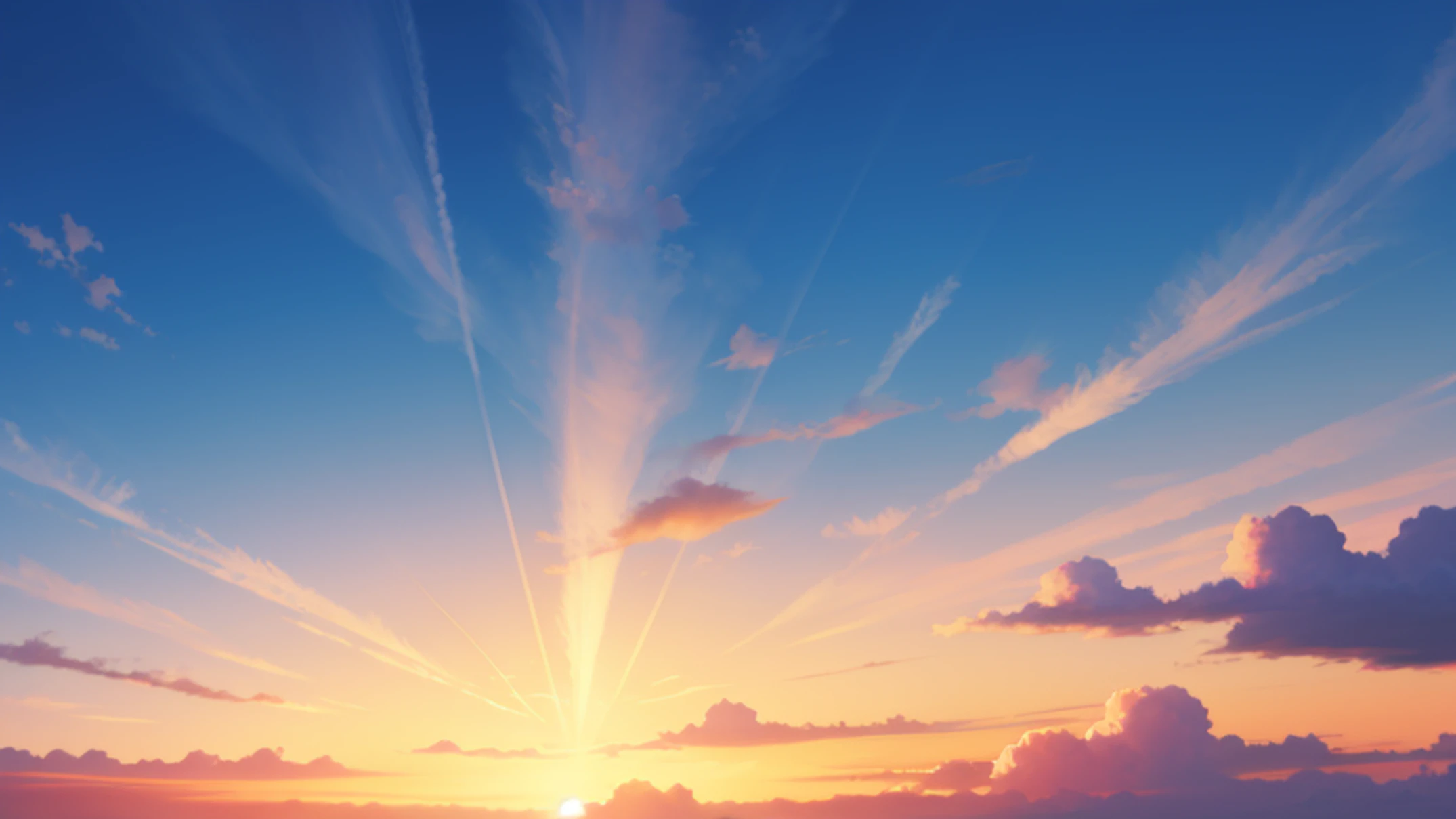 Heavenly sky background、Refreshing blue sky、,masterpiece,top-quality,Anime style、Sunset Color Palette,8k