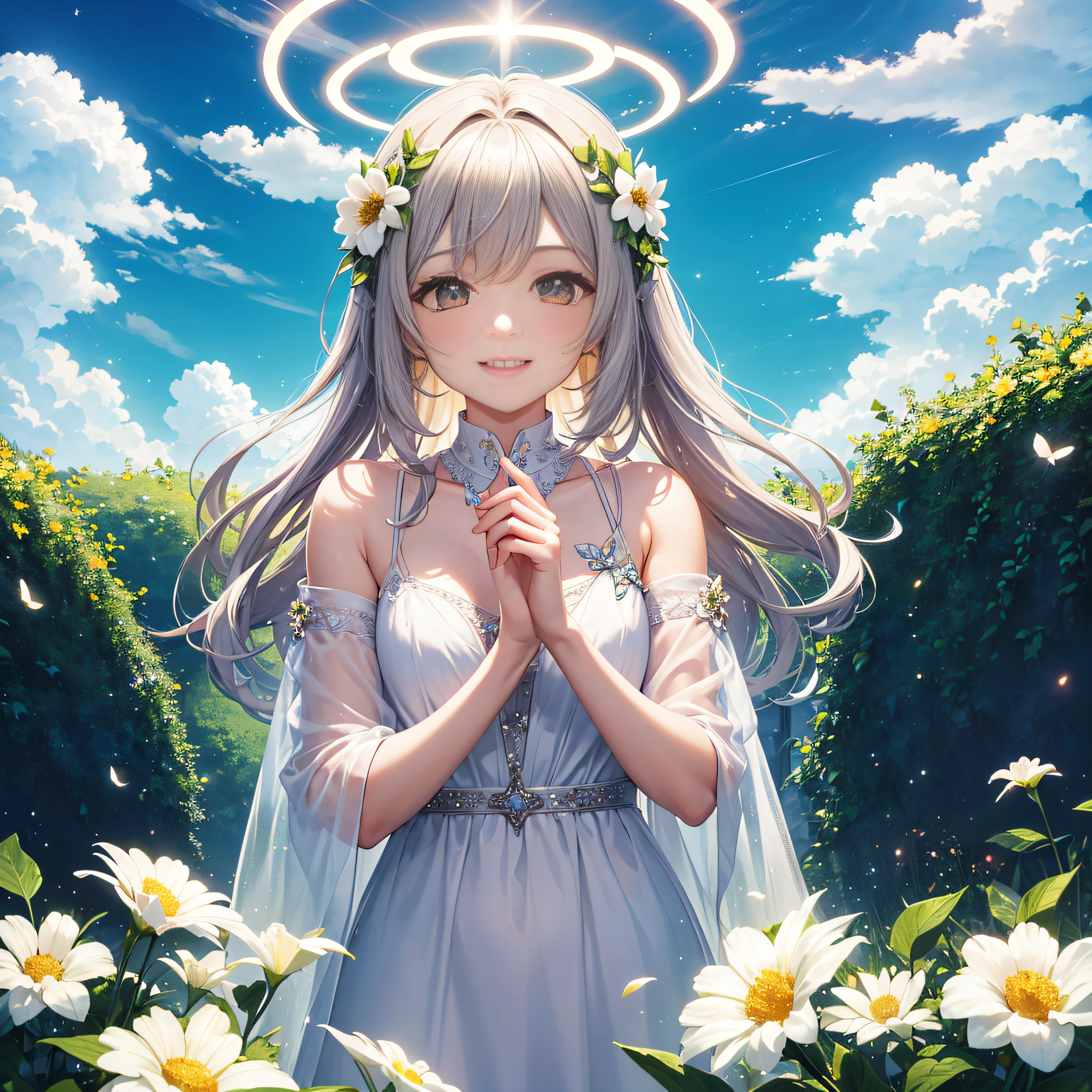 Heaven, Heaven, light, brilliance, Happiness, Bright smile, Glitter, Flowers, Flower Garden, Halo, Clouds --auto
