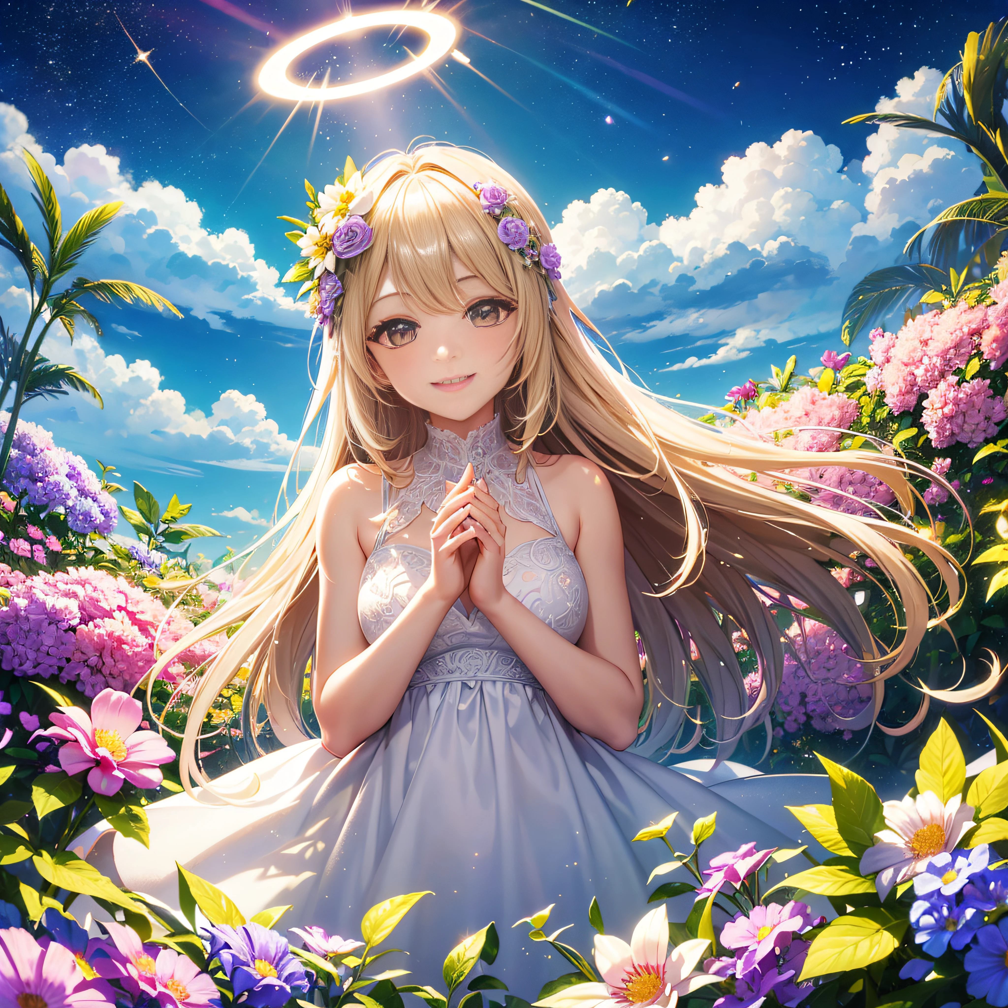 Heaven, Heaven, light, brilliance, Happiness, Bright smile, Glitter, Flowers, Flower Garden, Halo, Clouds --auto