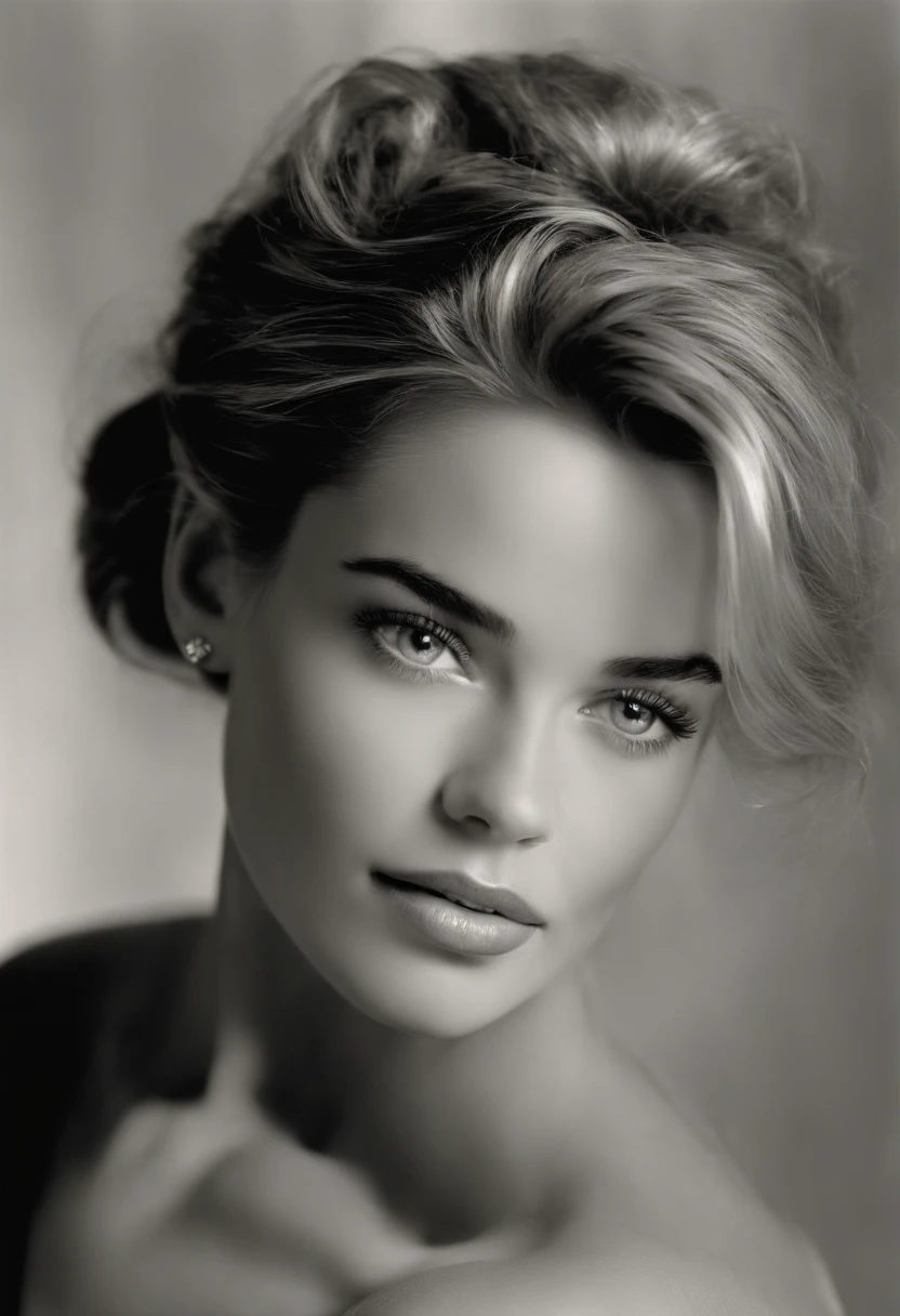 Denise Richards in the 90s 16 years old very young teen young adult had a classic and elegant beauty. His appearance reflected a combination of delicate and striking features. Here is a more detailed description to create an ultra-realistic image Denise had smooth porcelain, Flawless skin that accentuates its natural beauty. Son visage avait une forme ovale gracieuse, with softly sculpted cheekbones that highlighted her femininity.
Her eyes were captivating. They were large and almond-shaped, avec des iris bleu profond qui semblaient cacher des secrets. The long eyelashes framing her eyes intensified her expressiveness.
Her hair was a cascade of golden locks that fell in gentle waves over her shoulders.........., Reflet de la lueur du soleil. His forehead was high and elegant, perfectly balancing the structure of her face.
Nicole's lips were sensual, avec des contours naturels qui lui donnaient un sourire captivant. Her chin was delicate, contributing to its charming appearance.
Her figure was slender and graceful, with soft curves that emphasize its femininity. Denise had a magnetic presence, a combination of her physical beauty and an aura of confidence that made her stand out.
This description aims to create an ultra-realistic image of Denise Richards' appearance capturing her unique and attractive beauty that made her a well-known and admired figure in her time........