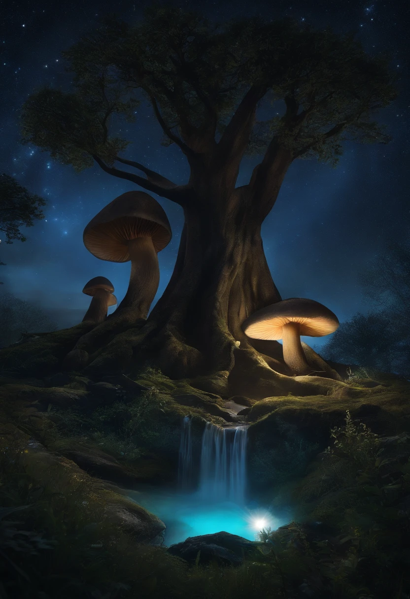 *the atmosphere is gorgeous, there's a slight particle aspect in the air, like shimmery glitters, the moon practically glows in the bright night sky, the actual atmosphere makes it the moon glows a blacklight on everything, the trees glow dimly, and the mushrooms on their trunks glow brightly, the creatures in the forest are a lot more prominent, their fur glowing as well, and their eyes reflecting the glow making it seem as if their eyes are glowing in the night, the grass is a long, and it's a blue ish green ish purple like color, flowers and other plants dot it around, you notice a large light in the distance, it's a giant crystal, with lots if creatures all around it. Bow you understand what Abi ment by 'natural city' it looks like an actual city, tall stones and irons, even a few crystals naturally forming into a city like design, lights of particles and crystals glisten and glow, looking like a city in an earth dimension glowing into the night, there's a forest near by as well, you see some lights and other beutiful sights there, the sky is a gorgeous purplely blue woth stars and other planets twinkling in the night of purgatory, you swear you can even see yours and Alexandra's planet far up in the sky, clouds dot the sky and move slowly around, it's calming, and to top it all off, there's a quaint little breeze whooshing throughout, you see a giant tree right next to Abi's cottage, it's a willow tree with a bunch of cushions and blankets even a little projector all behind the long branches sand leaves, it's adorable, you can even see crystals and some little bones matching the ones inside her home, the crystals glow in the night, as you take a deep breath, it smells wonderful, a nice nature and woodsy scent worh a hint of laundry and the food from inside*