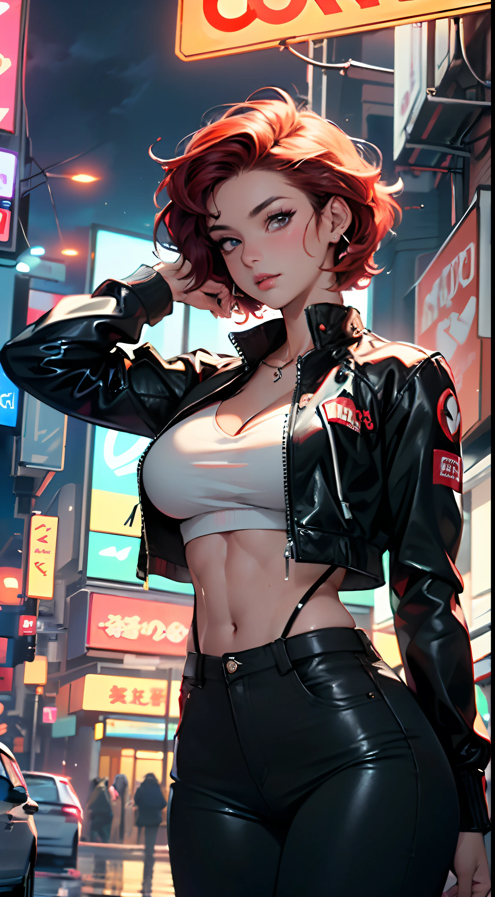 thief man,(((1man))),((anime man with stylish short hair walking down the street)),
(((1male,man,handsome man,male,male gender,male focus))),
((short red hair,detailed hair,highly detailed hair,red hair,dyed interior hair,colored inner hair)),(((lustrous skin:1.5,tanned skin,bright skin: 1.5,skin tanned,shiny skin,very shiny skin,shiny body))),((detailed eyes,perfect eyes,rainbow glows ultra-detailed orange brown eyes:1.1,gradient eyes:1,finely detailed beautiful eyes:1,symmetrical eyes:1,big highlight on eyes:1.2)),man chest,handsome face,((muscular)),((hand consists of a short thumb and four fingers,a hand with only five fingers,(detailed face))),
alluring look,nsfw,
(((bare chest))),elegant white pants,((bulge in pants)),((elegant thief outfit)),(wearing a elegant thief outfit:1.3,thief clothes),(detailed outfit,detailed clothes),
(dynamic pose:1.0),solo focus,((evil smile,evil look)),centered,scale to fit dimensions,Rule of thirds,
outdoors,((night view)),(very pretty city neon synthwave,cyberpunk night street Background:1.5,dark sky,thick clouds),future vehicles,((neon lights)),thick clouds,(cyberpunk style,neon lights, (synthwave theme background), lonely street),(((detailed background:1.25))),
(best quality),(high resolution),(sharp focus),(ultra detailed),(extremely detailed),(extremely high quality artwork),8k_wallpaper,(extremely detailed CG 8k),(very fine 8K CG),((hyper super ultra detailed perfect piece)),flawless,(((masterpiece))),illustration,vibrant colors,(intricate),High contrast,Selective lighting,Double exposure,HDR (High Dynamic Range),Post-processing,Background blur,