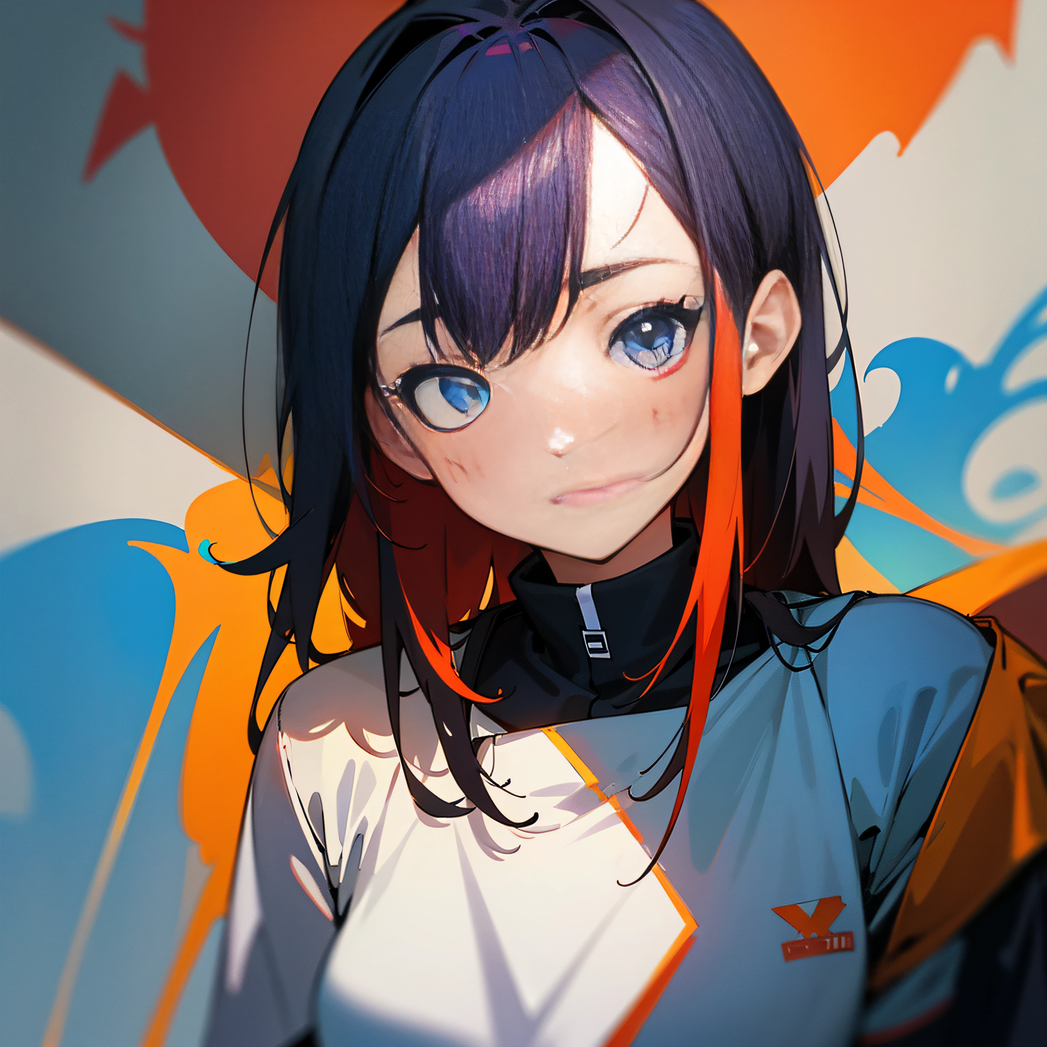 (Best Quality), masutepiece, Highly detailed CG uniform 8k illustration, High collar, Very high saturation, All colors deepened, paint, graffiti art, Center Composition, Extremely detailed light and shadow, graffiti wall, The walls are painted brightly, One girl graffiti One girl is looking at the wall, very detailed face and eyes, Medium length hair, Sportswear, colored clouds --auto