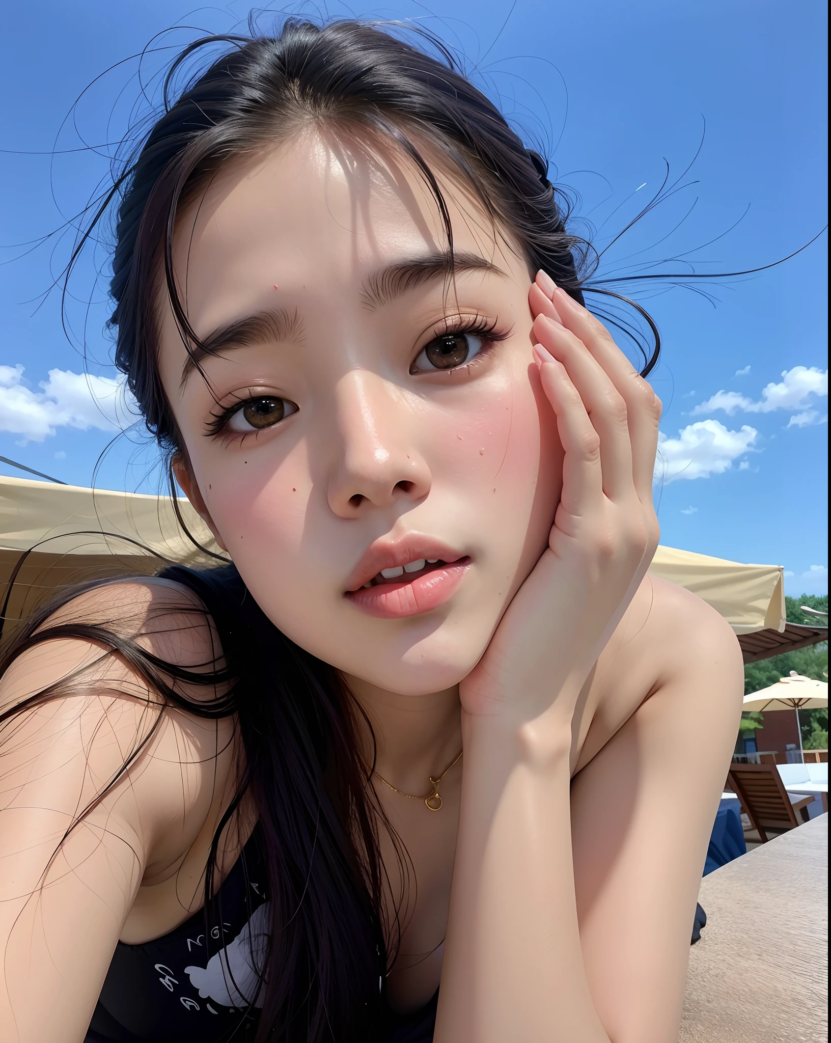 Arafed asian woman with long hair sitting on a beach, Jennie Blackpink, Gongbi, gemma chen, sem maquiagem, Heonhwa Choe, Jaeyeon Nam, Wenfei Ye, Mulher sul-coreana bonita, young adorable korean face, TaeJune Kim, Lee Ji - Eun, Lee Ji-eun, Xintong Chen, Asian face, linda mulher coreana jovem