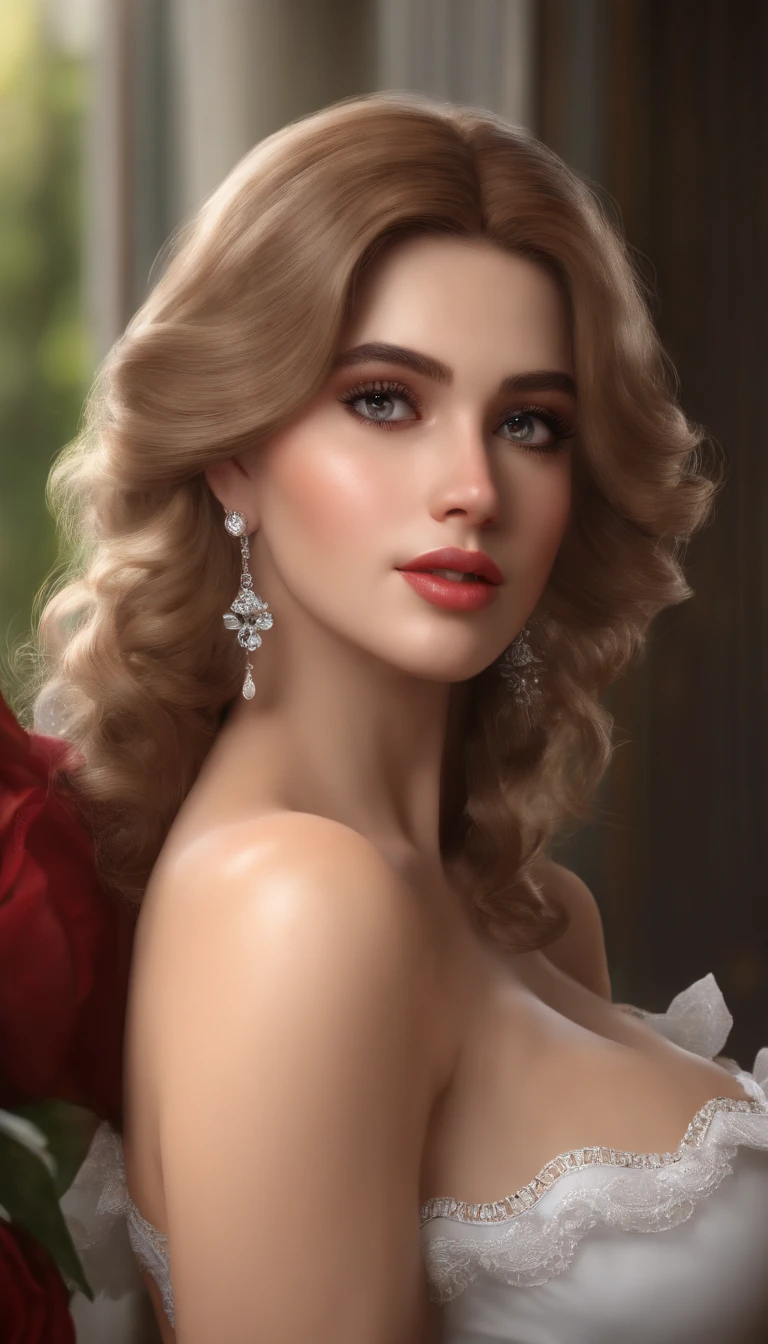 (best quality,4k,8k,highres,masterpiece:1.2),ultra-detailed,(realistic,photorealistic,photo-realistic:1.37),beautiful expressive eyes,long eyelashes,beautiful detailed lips,detailed hair and face,(She looks as if she is about to cry.),clean and flawless skin,(Very large breasts, big tits, oversized tits),Short hair,(Earrings, maid uniform),