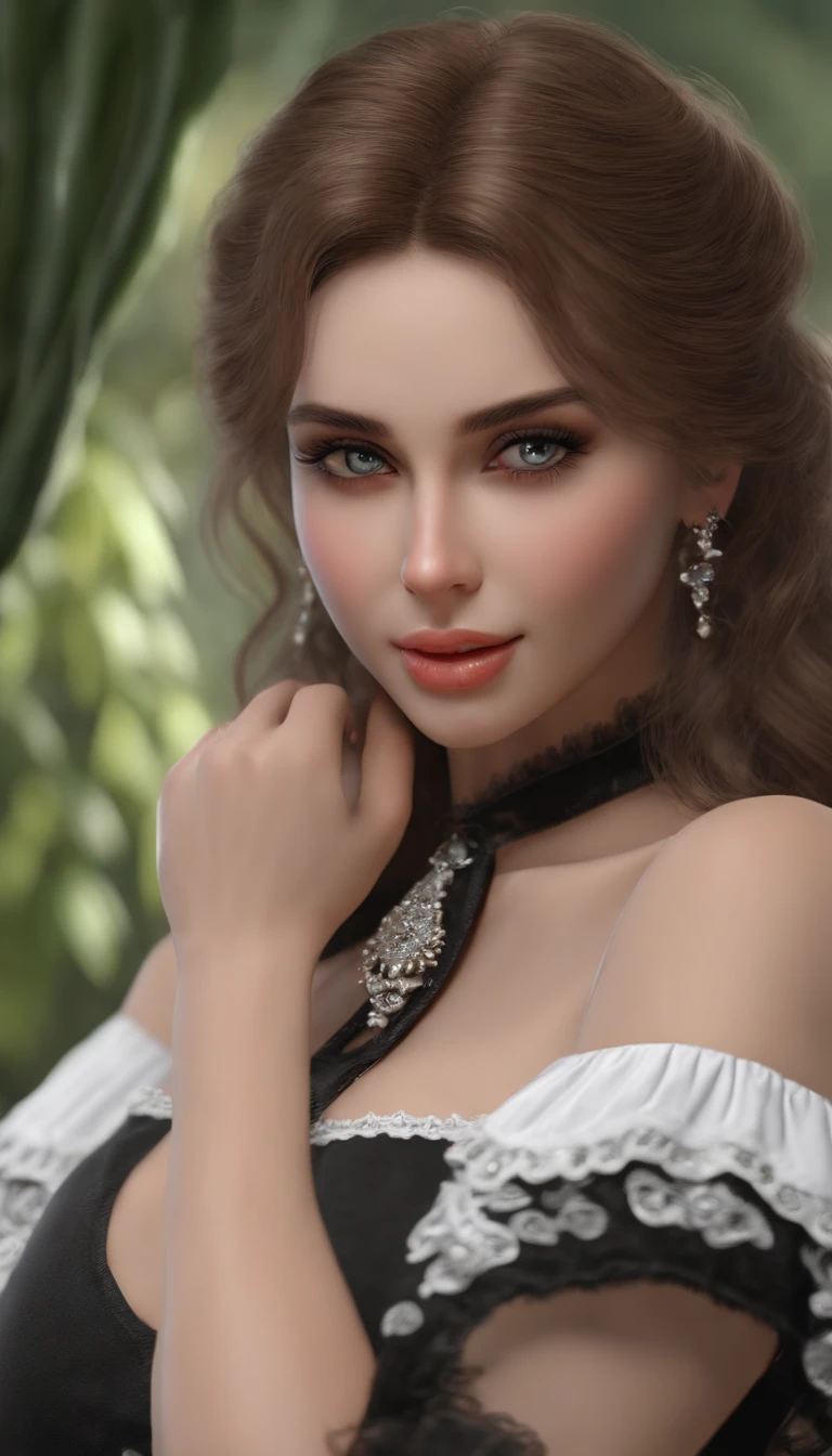 (best quality,4k,8k,highres,masterpiece:1.2),ultra-detailed,(realistic,photorealistic,photo-realistic:1.37),beautiful expressive eyes,long eyelashes,beautiful detailed lips,detailed hair and face,(She looks as if she is about to cry.),clean and flawless skin,(Very large breasts, big tits, oversized tits),Short hair,(Earrings, maid uniform),