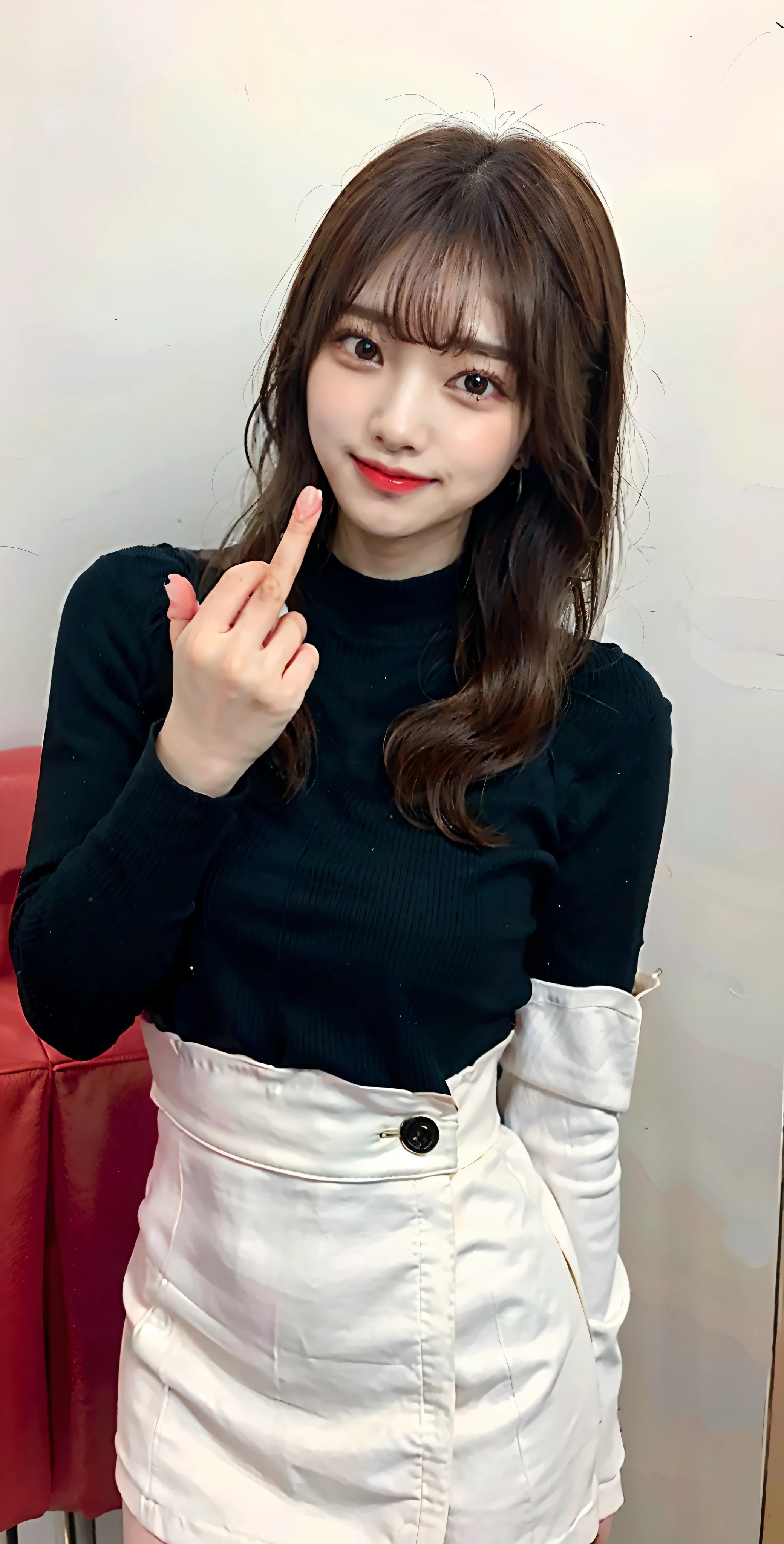 ulzzang -6500-v1.1, Middle Finger、Woman's Ko、bangss、Colossal tits、Photo Stick、4K,cute little、A smile