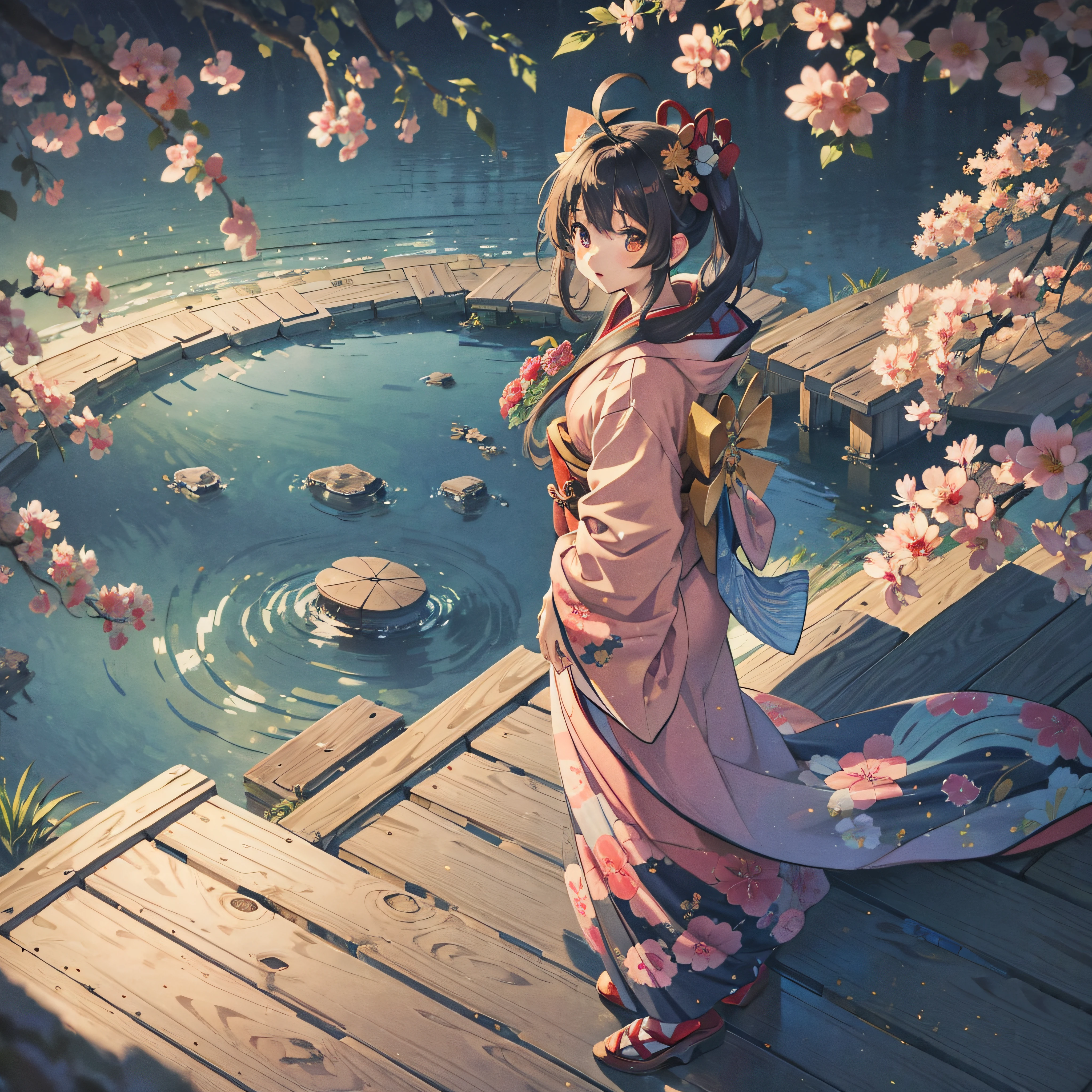 masutepiece, Best Quality, hight resolution, 1 Girl 22 Ahoge Ornament, Kimono --auto