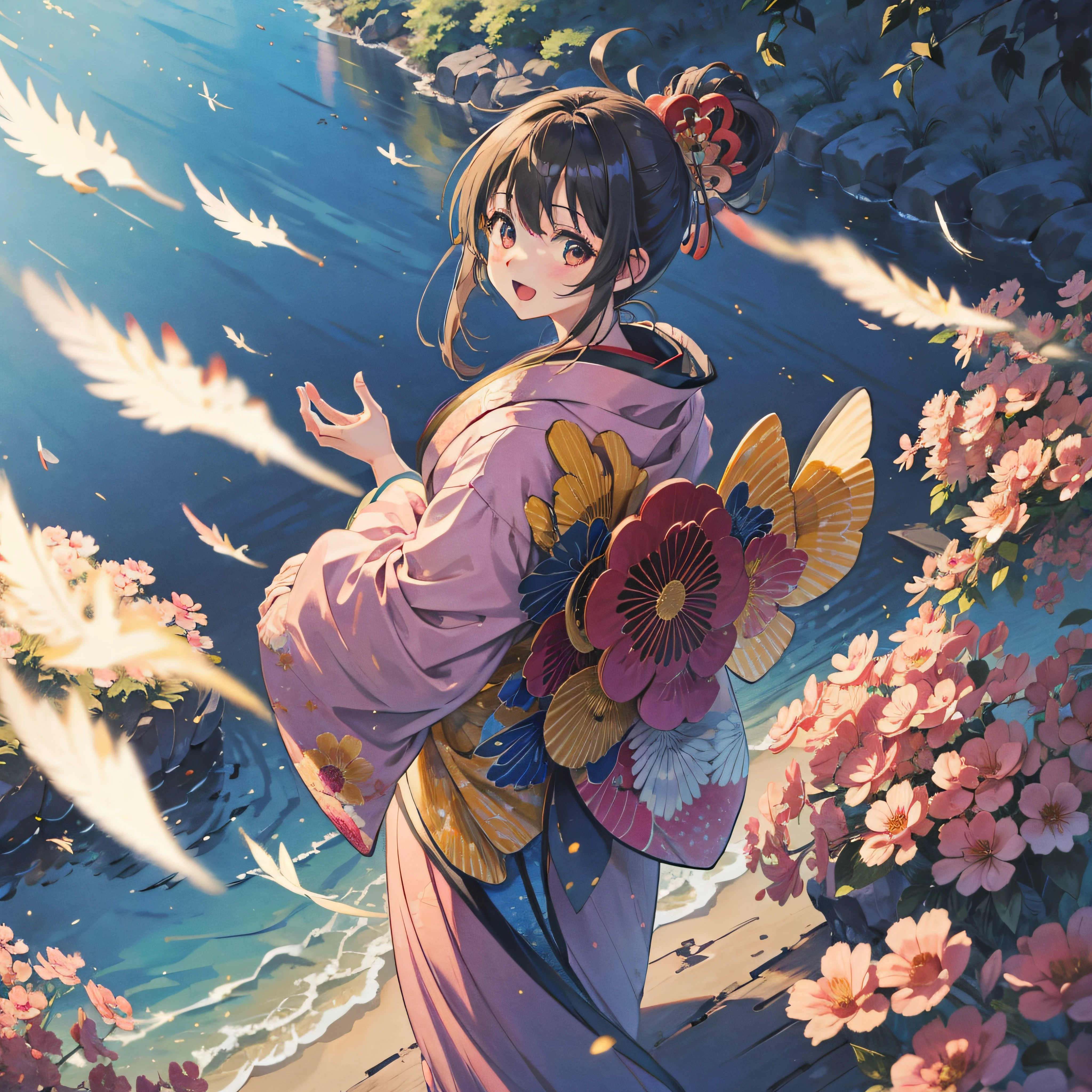 masutepiece, Best Quality, hight resolution, 1 Girl 22 Ahoge Ornament, Kimono --auto